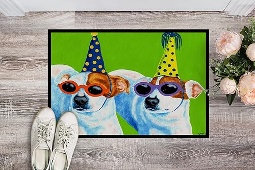 Miniatura 2 de Caroline's Treasures AMB1441JMAT - Felpudo de 24 x 36 pulgadas, diseño de animales de fiesta Jack Russell Terriers, tapete para puerta delantera,