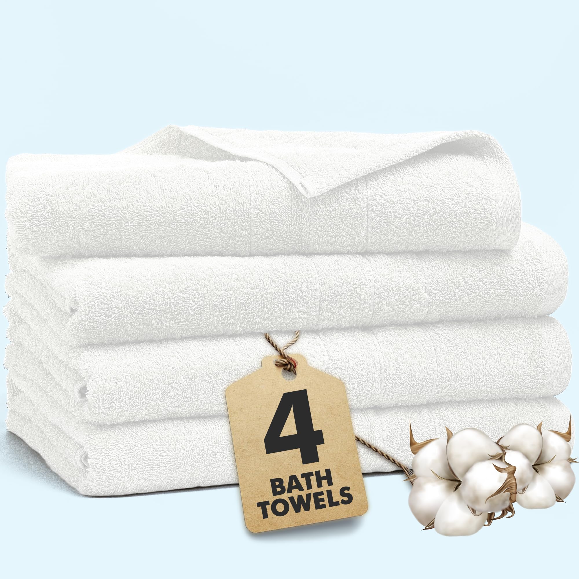 Novo Home Bath Towels Set of 4 – 550 GSM 100% Cotton White Extra Large Towels for Bathroom, Spa Use (70x140 cm) – Super Soft and Quick Dry Large Bath Sheets for Adults
