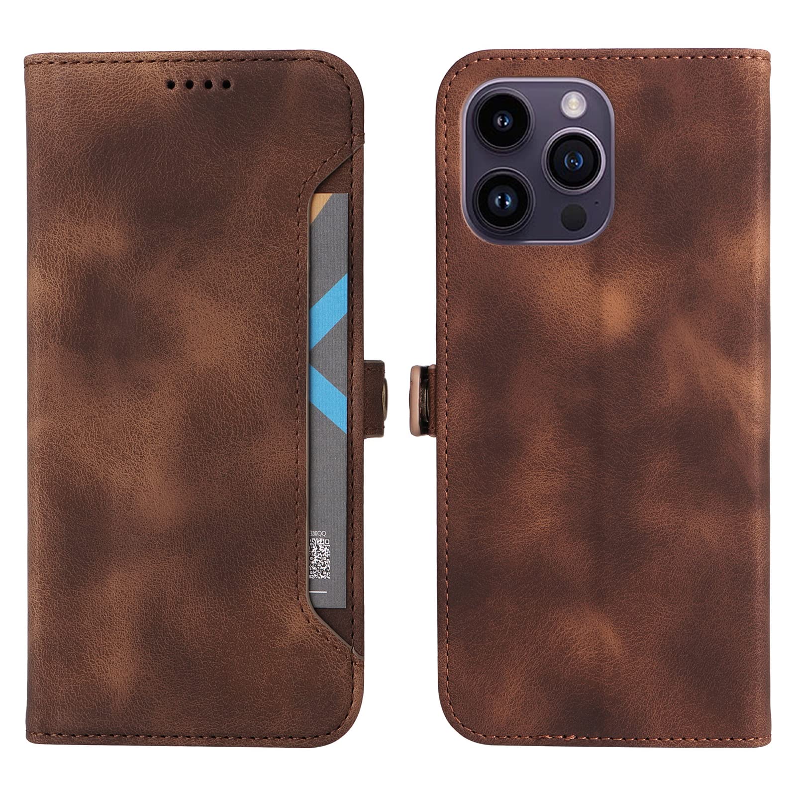 LBH Custodia A Portafoglio Per IPhone 14 Pro Max – Pelle Sintetica Marrone Scuro, Con Slot Carte, Chiusura Magnetica E Supporto - 3