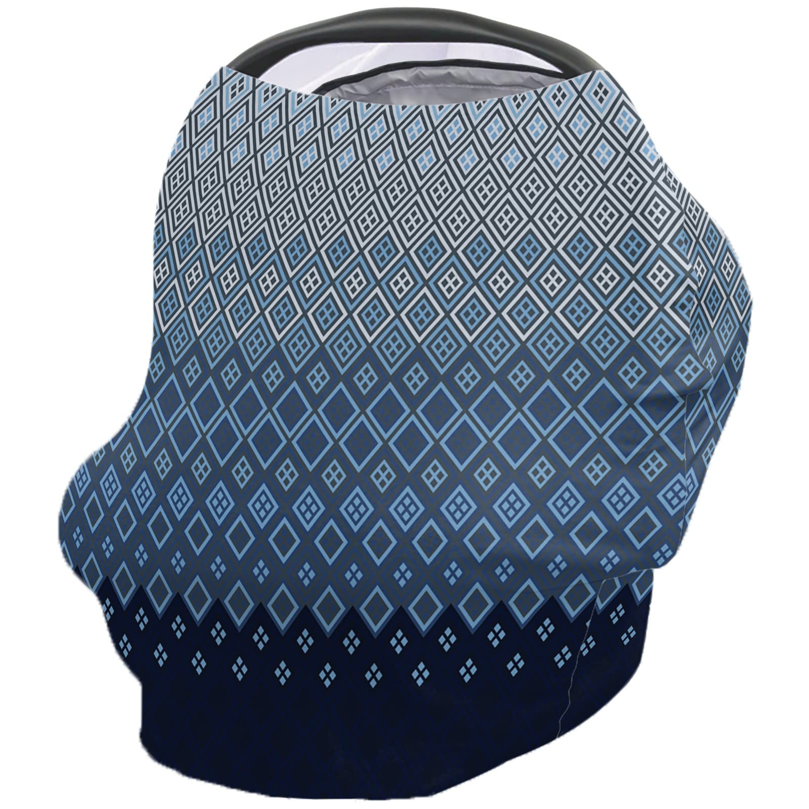 Nursing Cover for Breastfeeding Scarf, Geometric Rhombus Textured Blue Ombre Baby Car Covers Super Soft Multi Use for Canopy Shopping Cart Cover Blanket Stroller Cover