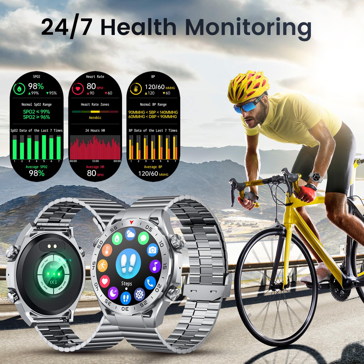 Smartwatch Uomo con Effettuao Risposta Chiamate: 1.43" HD Orologio Digitale Bluetooth con 120+ Modalità Sport Fitness Tracker con Whatsapp SpO2 Sonno IP67 Impermeabile Smart Watch per Android iOS