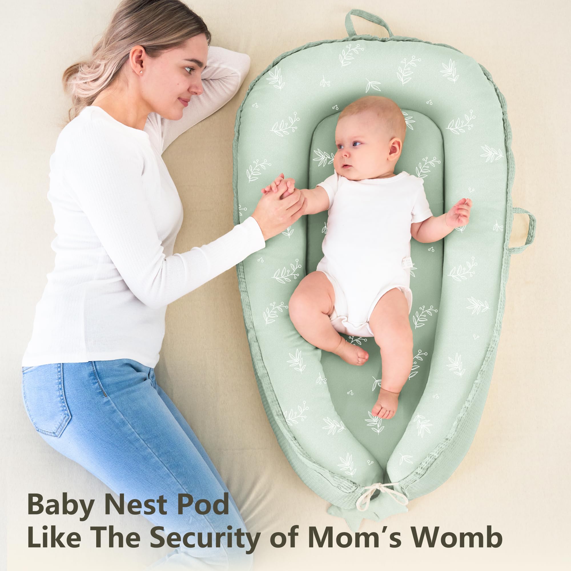 Susurration Baby-Nestchen für Neugeborene, tragbare glatte Mikrofaser, Baby-Liege, Schlafkissen, Baby-Essentials Geschenke für Jungen und Mädchen, Zuhause und Reisen (grüner Bambus)