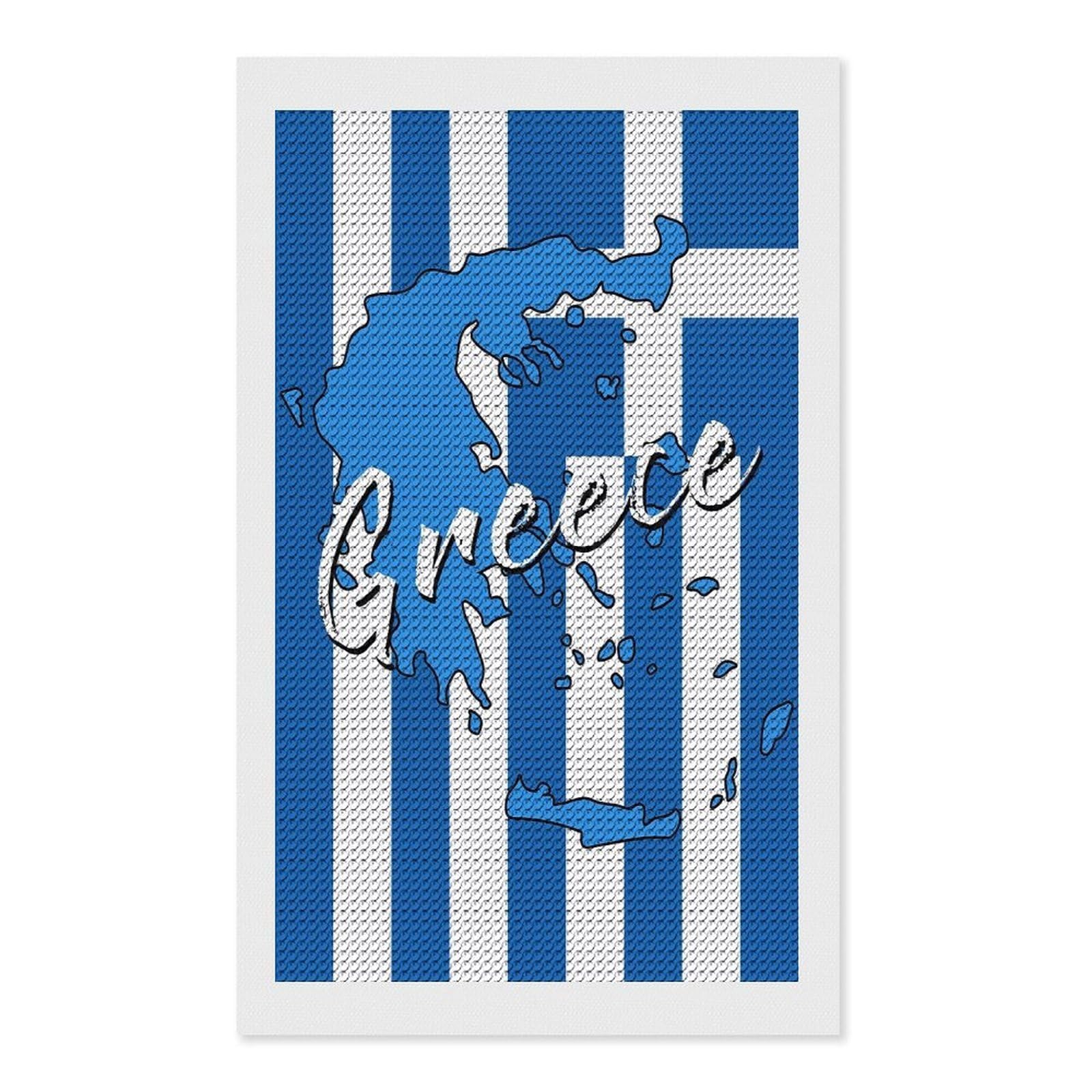 Junmoney Greece Round Drill Diamond Painting 12"x20", for Adults, Creative Leisure Activity, Office Decor, Holiday Gift Idea
