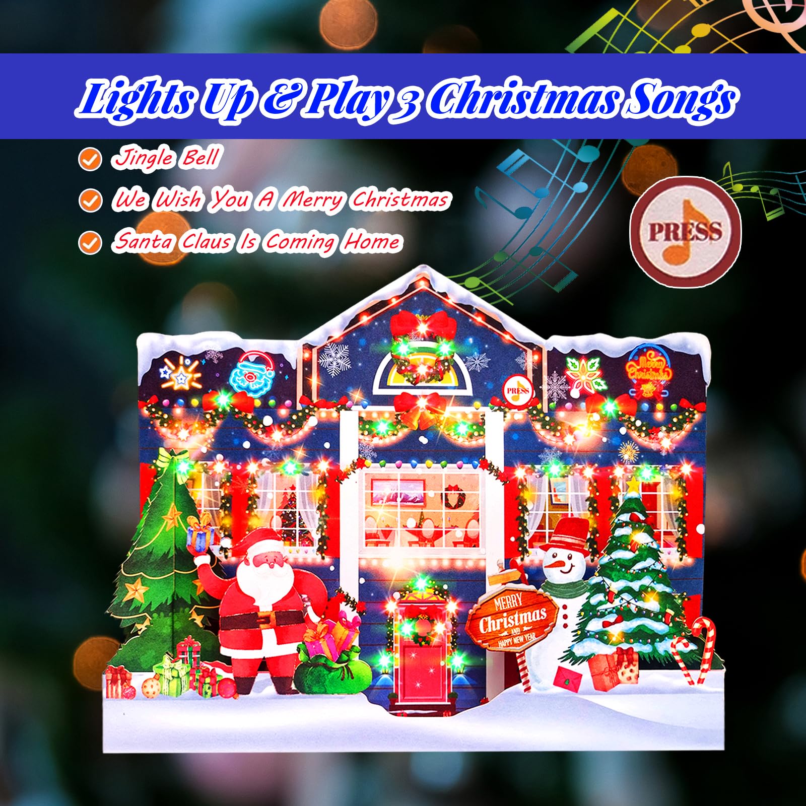 WUJUN 3D Weihnachtskarte Mit Musik & Lichtern - Pop Up Weihnachtsbaum Grußkarte