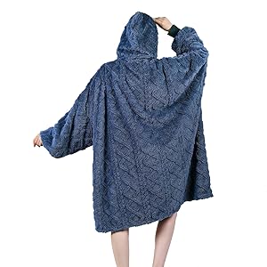 MIZZEO Microfiber Wearable Blanket, Oversized Light Wearable Blanket Hoodie for Adults, Cozy Soft Warm Plush Hooded Blanket Gifts for Women, One Size Fits All (Navy)