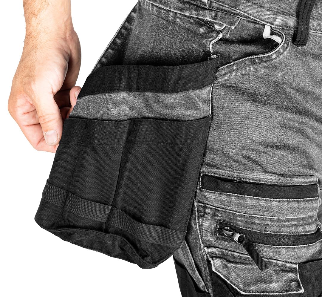 NEO TOOLS Robuste Jeans Arbeitshose, Strapazierfähige Bundhose für Herren | Aus Denim, 400 g/m² mit Kniepolstertaschen, Cordura-Verstärkungen & Stretch-Anteil