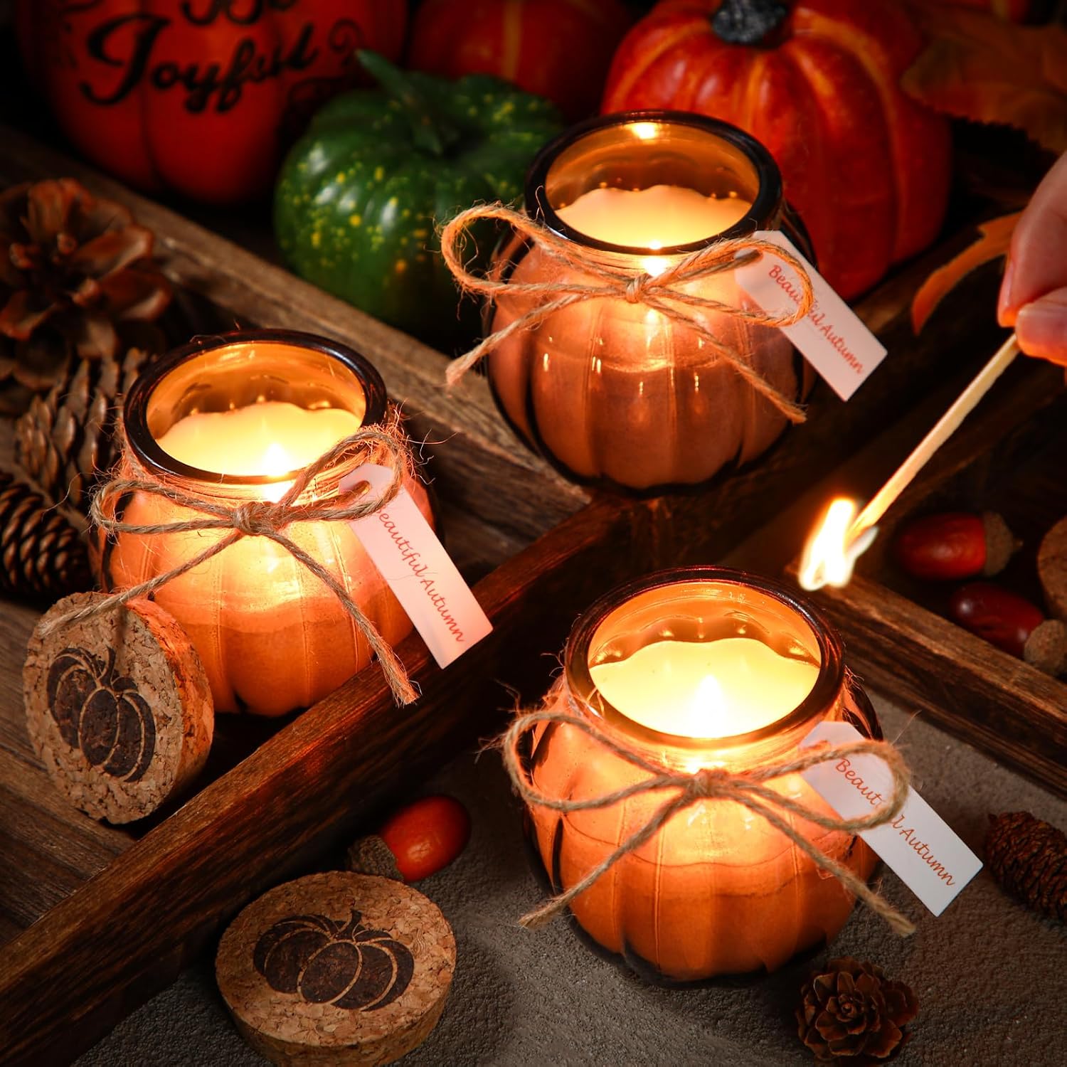 Lounsweer Set 12 Pumpkin Shaped Candles 5 oz Cute Scented Fall Pumpkin Candles Gift Farmhouse Home Table Halloween Decoration(Black)