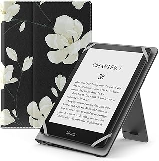 MoKo Universal Case for 6",6.8",7" Kindle eReaders Fire Tablet - Kindle/Kobo/Voyaga/Lenovo/Sony/Kindle E-Book, Folio Shell Cover Case, Lightweight PU Leather Case with Hand Strap/Kickstand, Magnolia