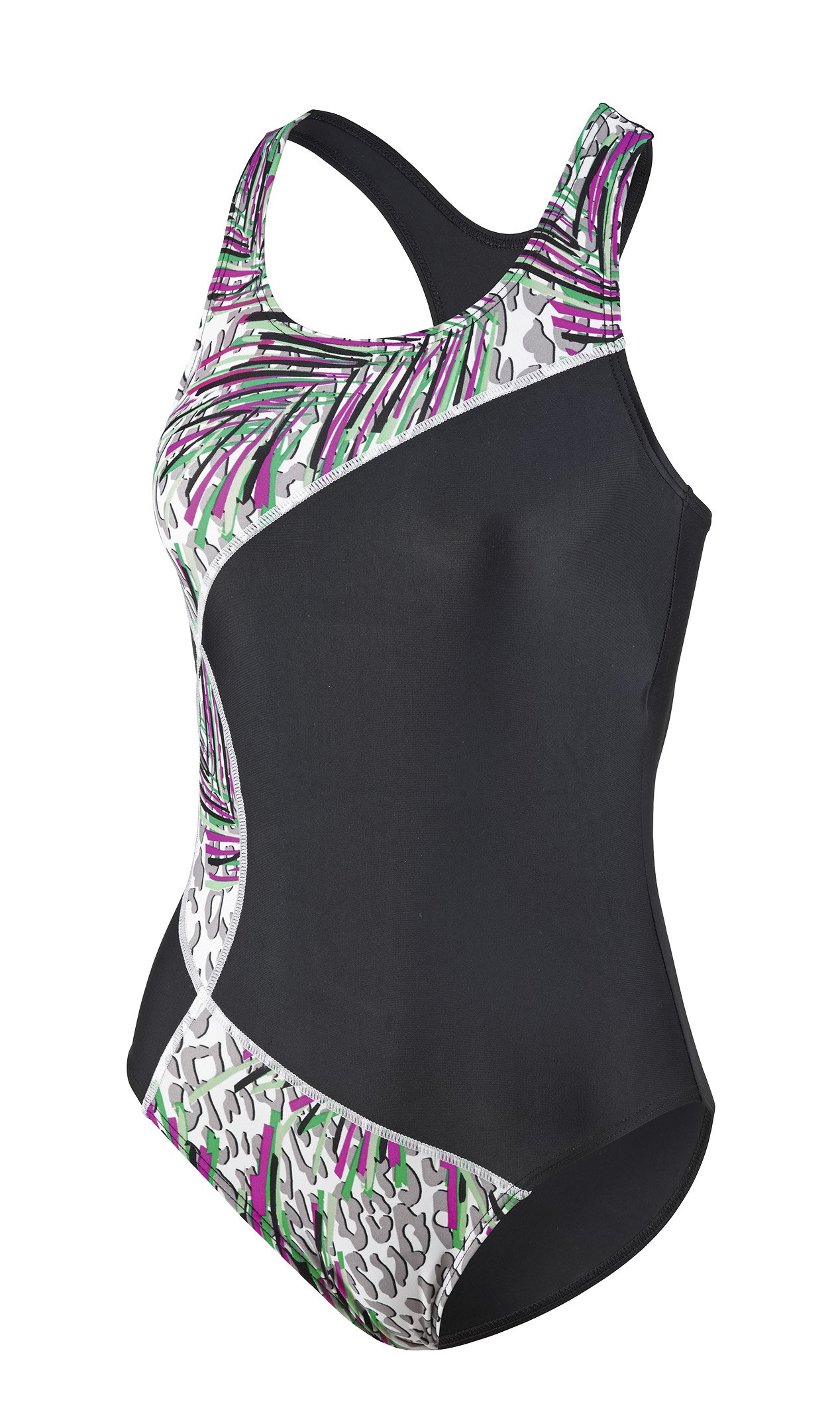 Beco Aqua Women's Swimming Costume, Womens, One Piece Swimsuit, 06669, Black/Multi-Coloured Polka dots, 42