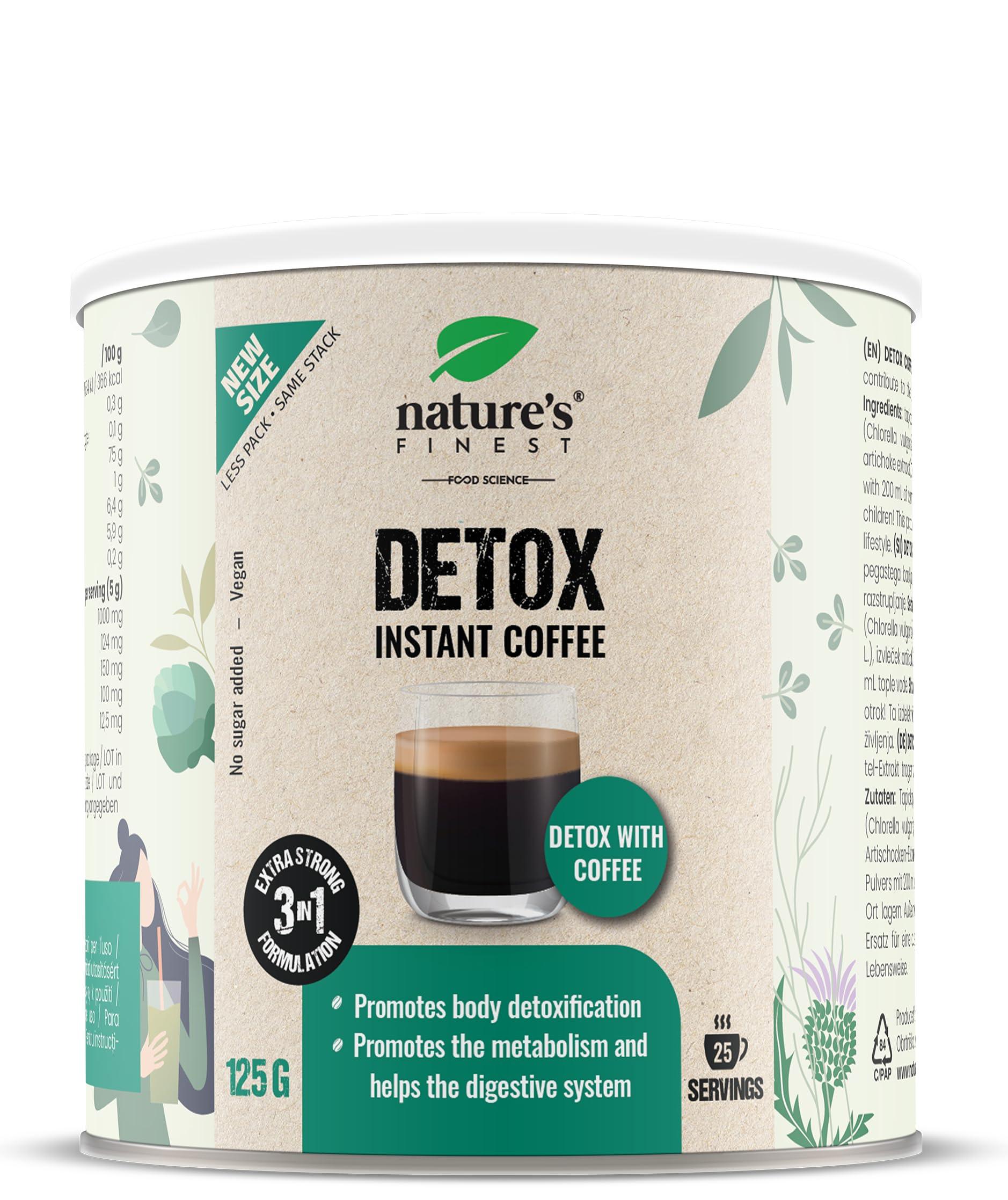 Nature's Finest Detox Coffee, Café Soluble 625 g (Paquete de 5) | café instantáneo con chlorella, cardo mariano y alcachofa - arábica suave - vegano - taza lista en 1 minuto