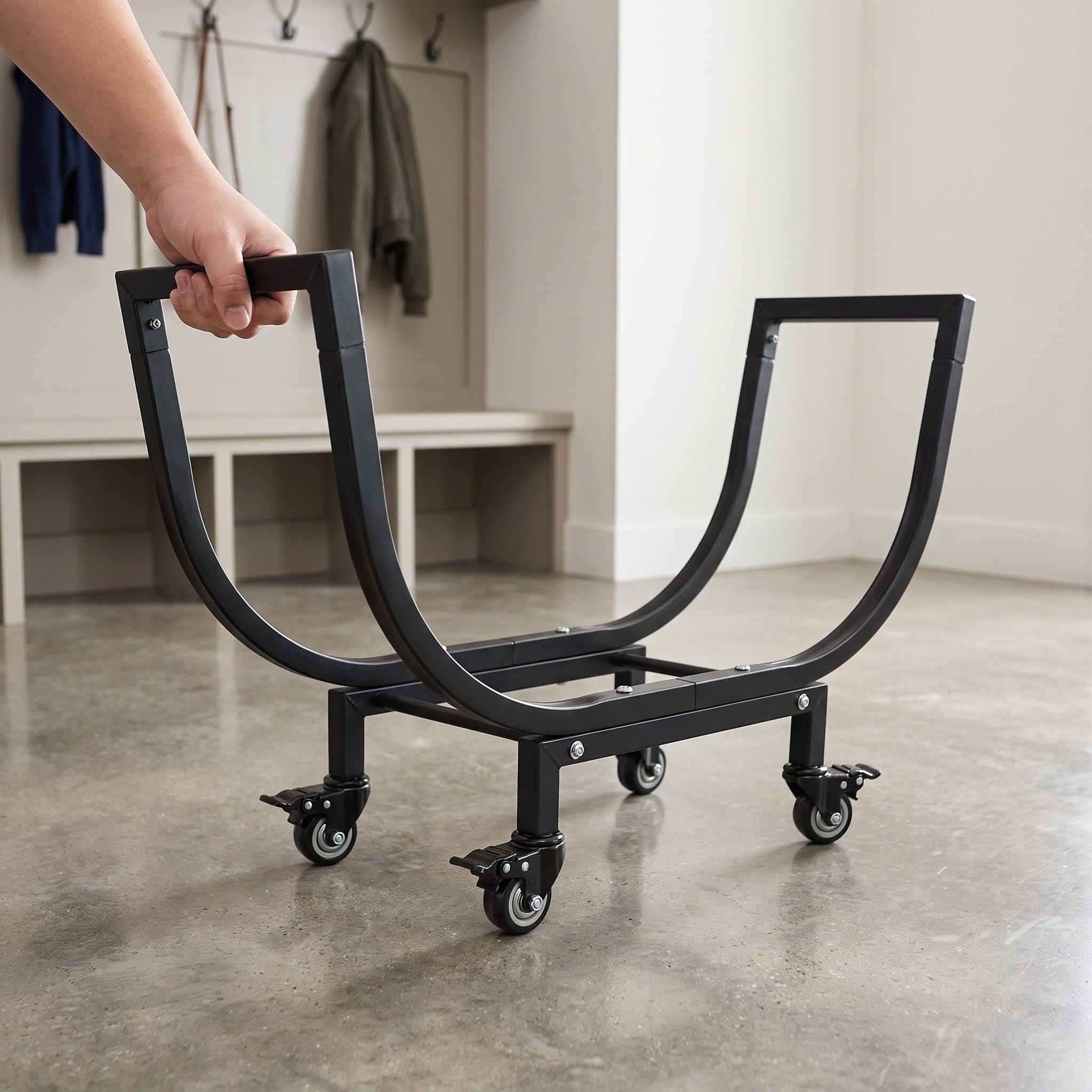 Artibetter Porta legna da ardere: Porta legna da - da esterno resistente da 60 cm con ruote - Supporto per in acciaio al carbonio per giardino, patio e cortile