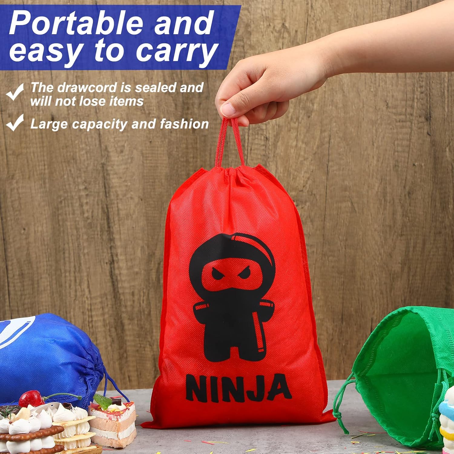 Kingdder Ninja Party Favor Bags Warrior Treat Goodie Candy Reusable Cloth Samurai Goodie Drawstring Bags Ninja Birthday Party Decorations Favors Supplies(48 Pack)