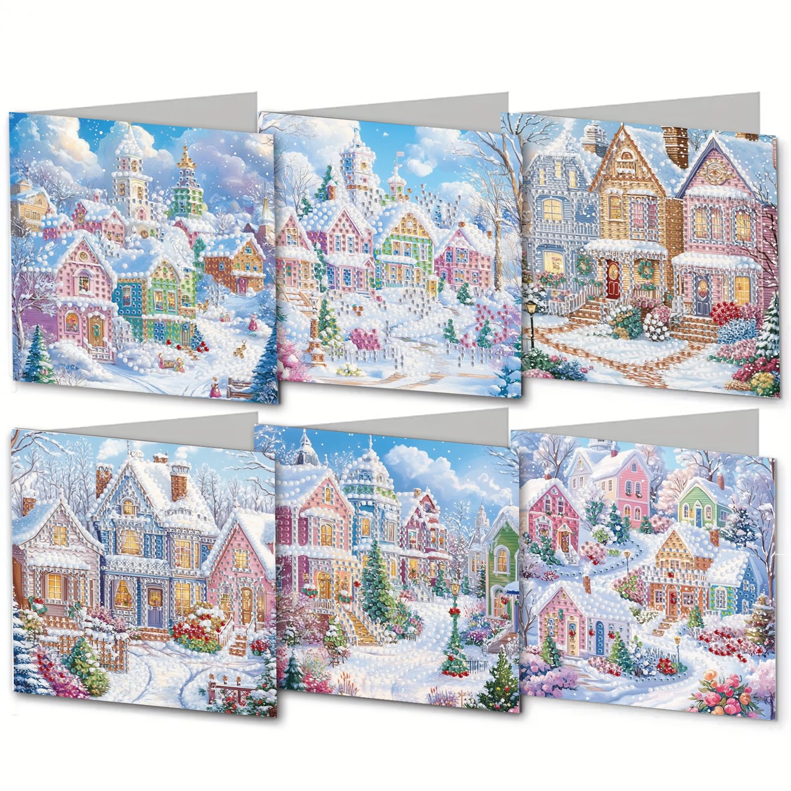 6pcs Diamond Painting Birthday Cards, Special Shape Art Craft Creative Gifts, Perfect for Christmas New Year Birthday Thanksgiving Festival(Christmas Snow Dance)