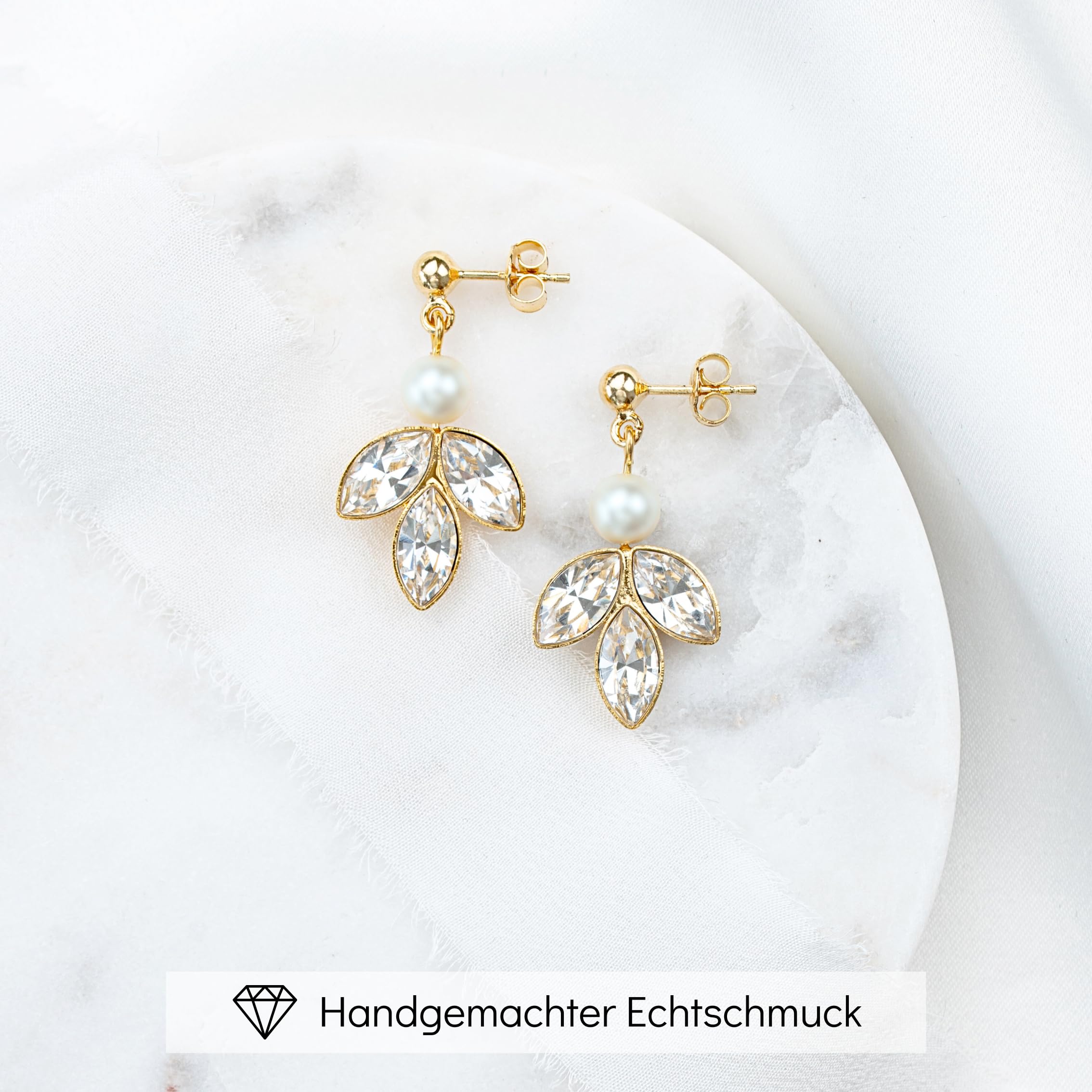 Schmuck Damen Zirkonia und Perlen Hochzeit – premium 925 Silber Schmuckset & Ohrringe Braut – hochwertiger Brautschmuck Perlen – Schmuckset gold Braut – Brautohrringe - Geschenk