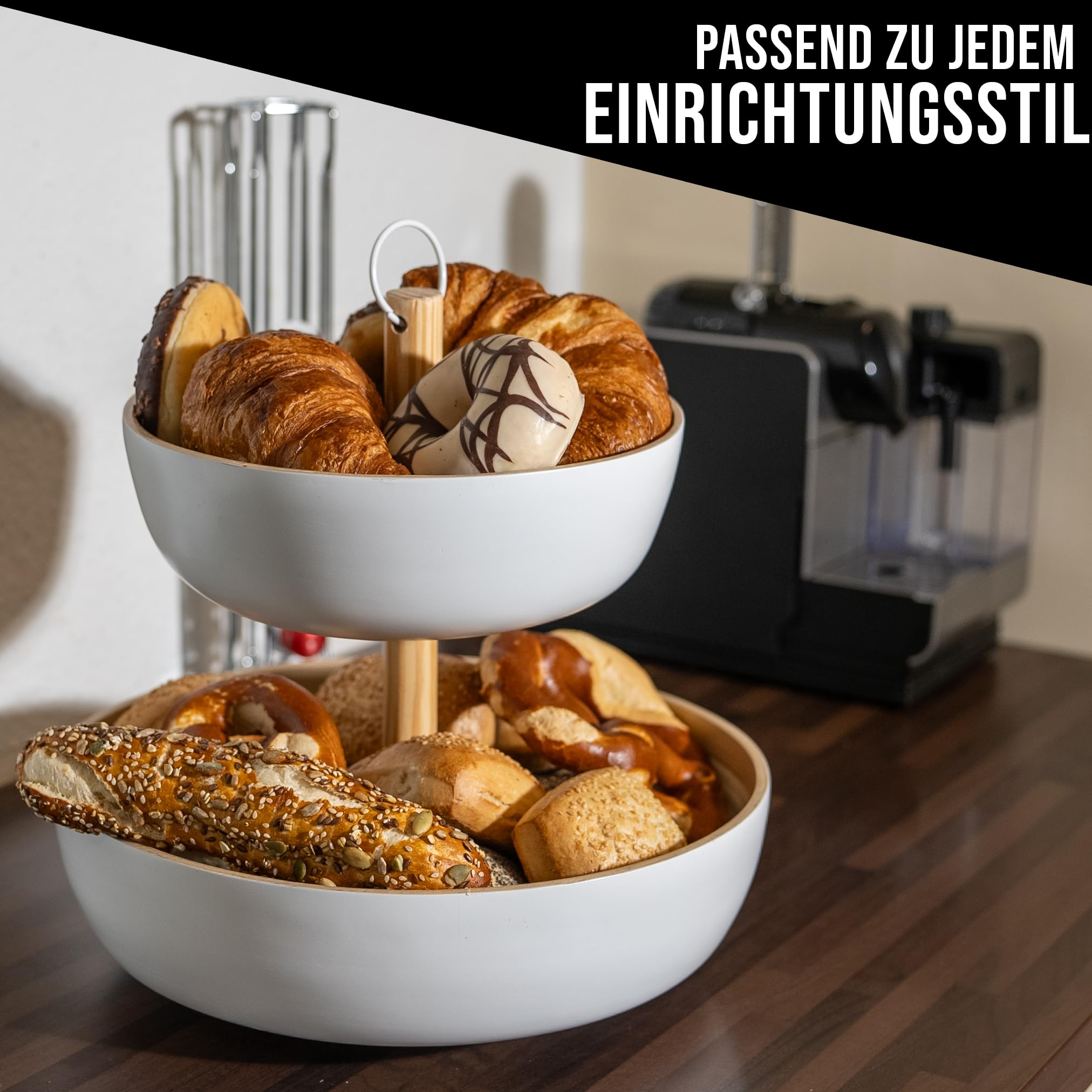 Tiali Obst Etagere 2 Etagen Bambus - Holz fr Extra Viel Stauraum -  Obstkorb Wei aus Natrlichem Bambus fr Frisches Obst - Fruit Basket -  Moderne Obstschale fr die Ganze Familie :