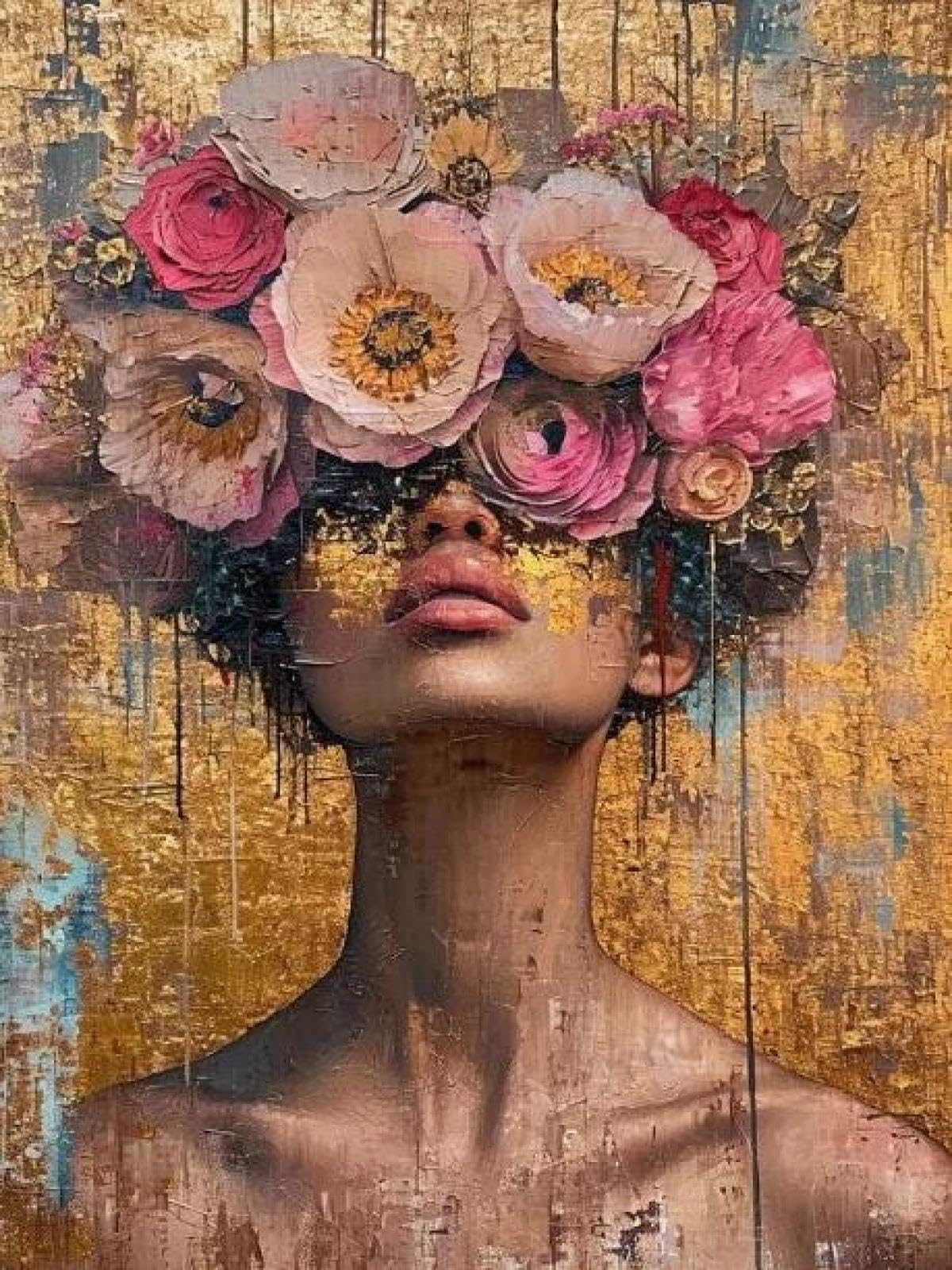 Yocheng Floral Portrait Female Poster Print Abstract Luxury Floral Face Art Canvas Painting Living Room Home Decor 40x50cm No Frame