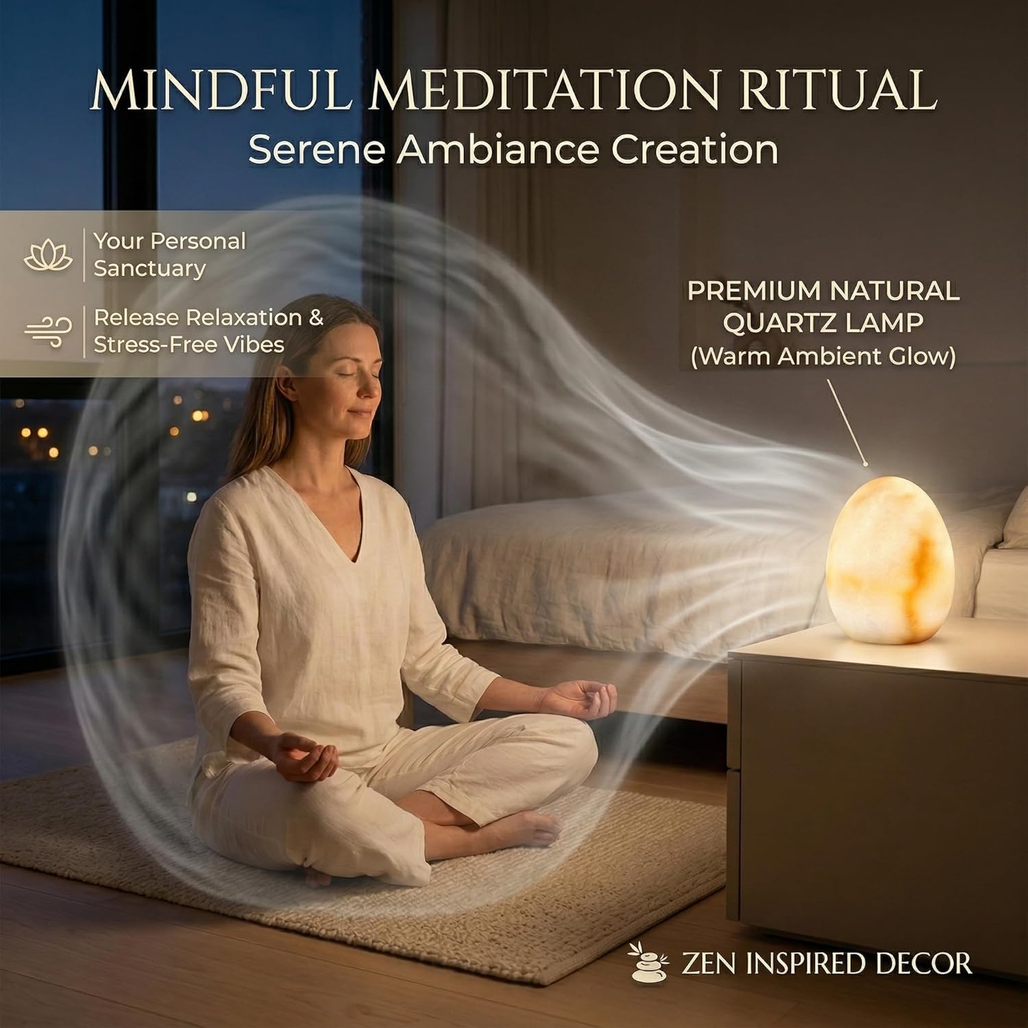 Lierlava100% Natural Quartz Stone Lamp, 2.4lbs Heavy Cordless Table Lamp, 8mm Translucent Zen Ambient Light, 3-Way Dimmable Touch Battery Operated Nightstand Decor