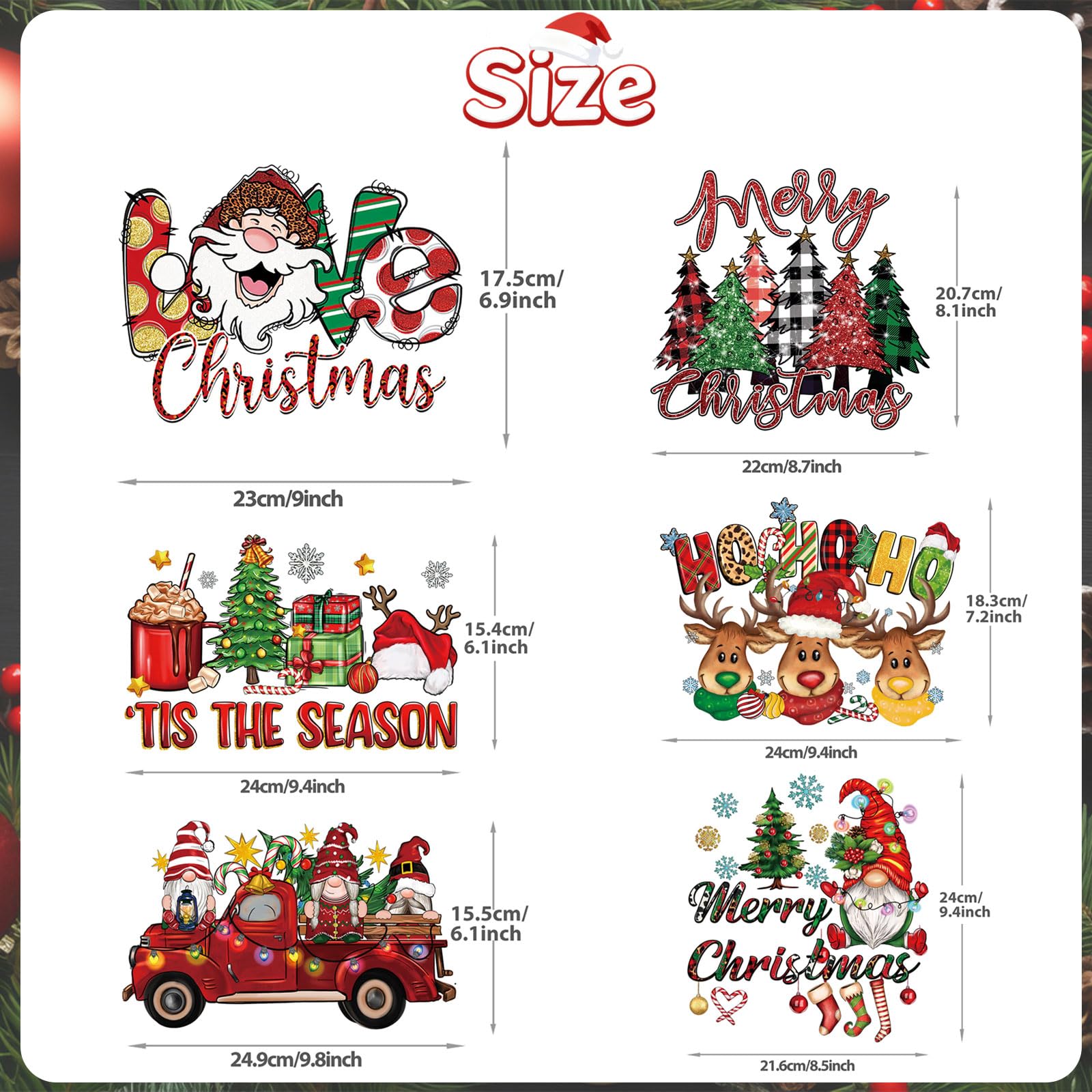 Condition photo showing New/Like New for 6Pcs Christmas Iron On Transfers for Tshirts - Christmas Heat Transfer Viny Love Santa Tree Reindeer Design Iron On Transfers for Pillow Backpack - DIY Craft Supplies