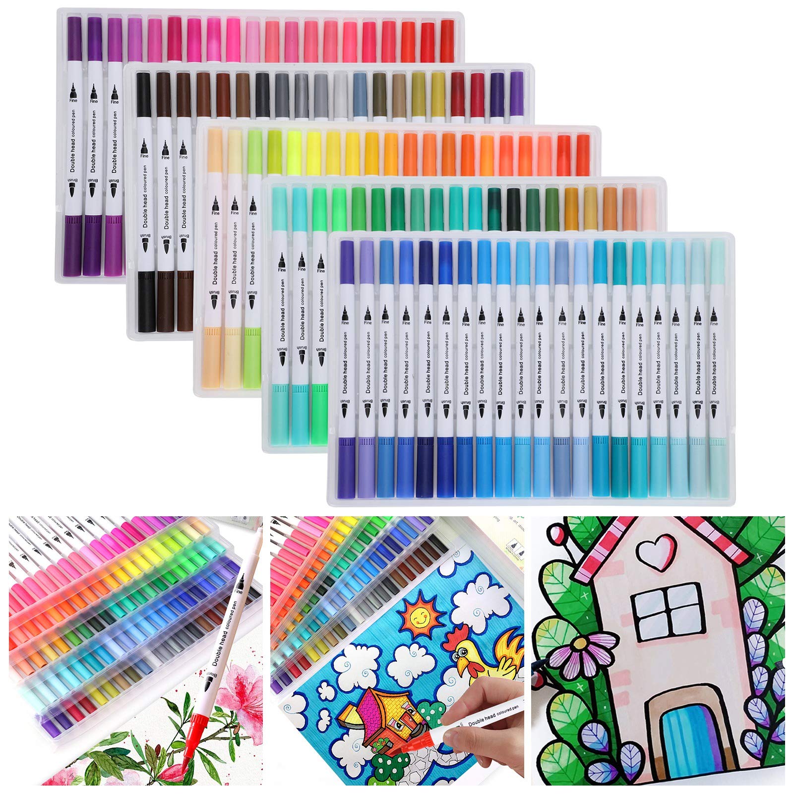 Aquarell-Marker in verschiedenen Farben, weiche feine Liner-Spitze, doppelte Pinselspitze, 60/80/100 Farben – Kunstbedarf für Erwachsene zum Ausmalen von Malbüchern und für (STBG-100°)