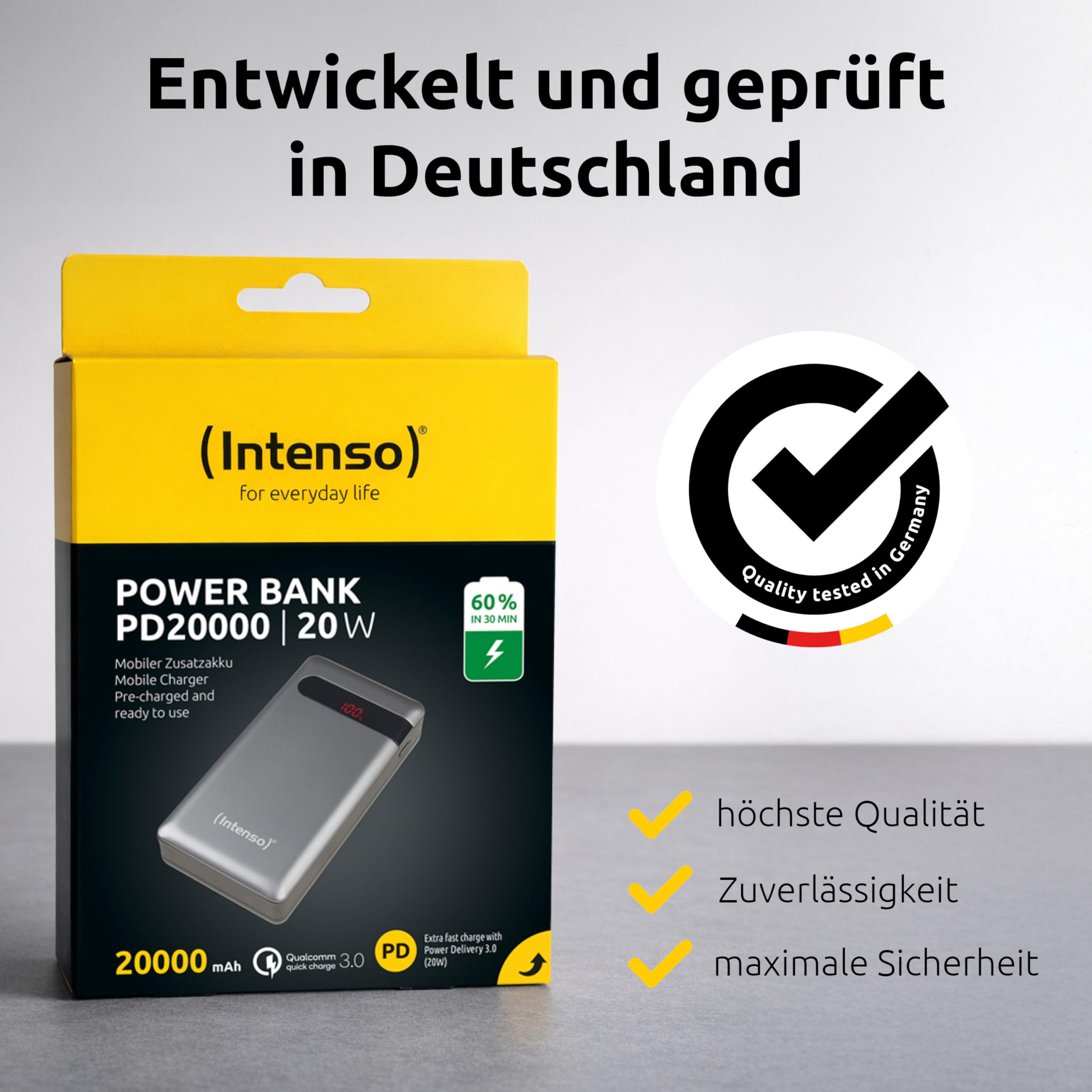 Intenso Powerbank PD 20000 - externer Akku mit Power Delivery & Quick Charge 3.0 (20000mAh, geeignet für Smartphone, Tablet, MP3 Player, Digitalkamera), Anthrazit