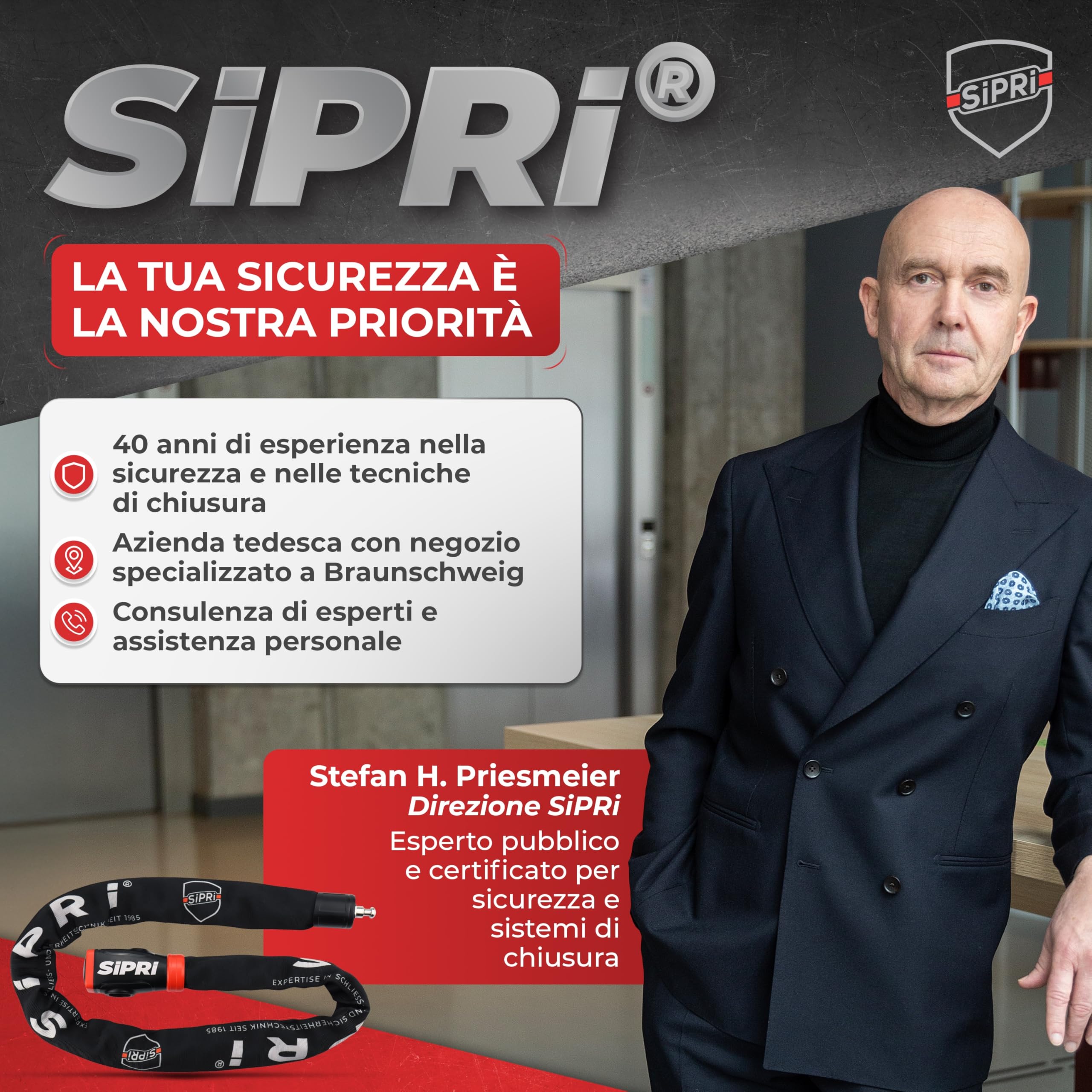 SIPRI Lucchetto per bicicletta con allarme, 120 dB, serratura a catena per bicicletta elettrica, scooter elettrico e moto, in acciaio da 8 mm, resistente alle intemperie, robusto e durevole, con