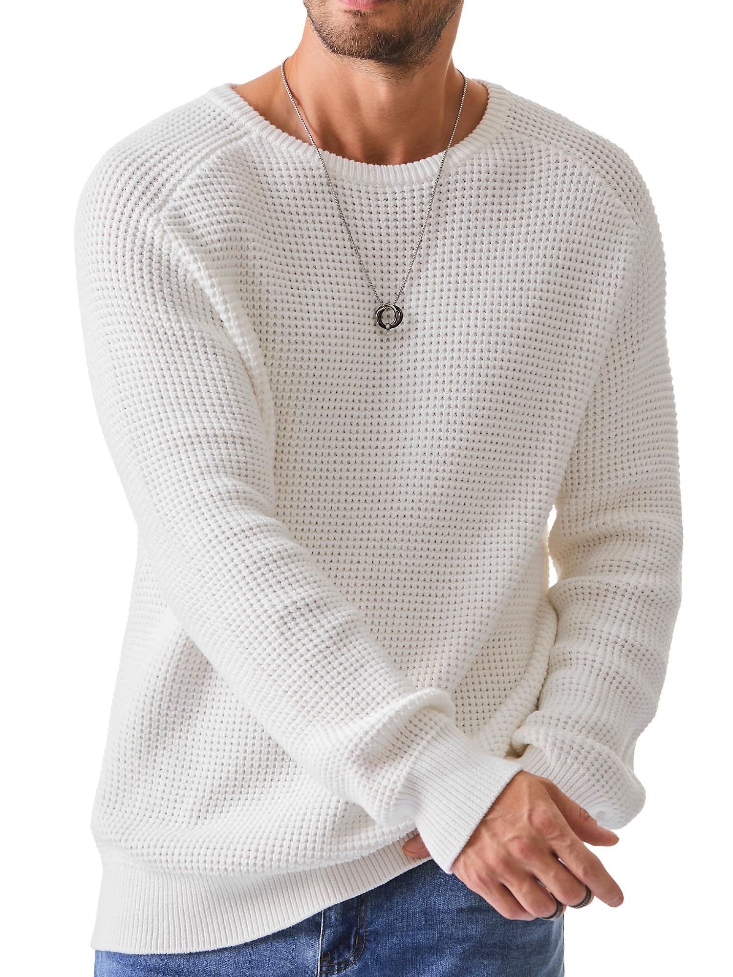 JMIERR Men's Waffle Crewneck Sweater
