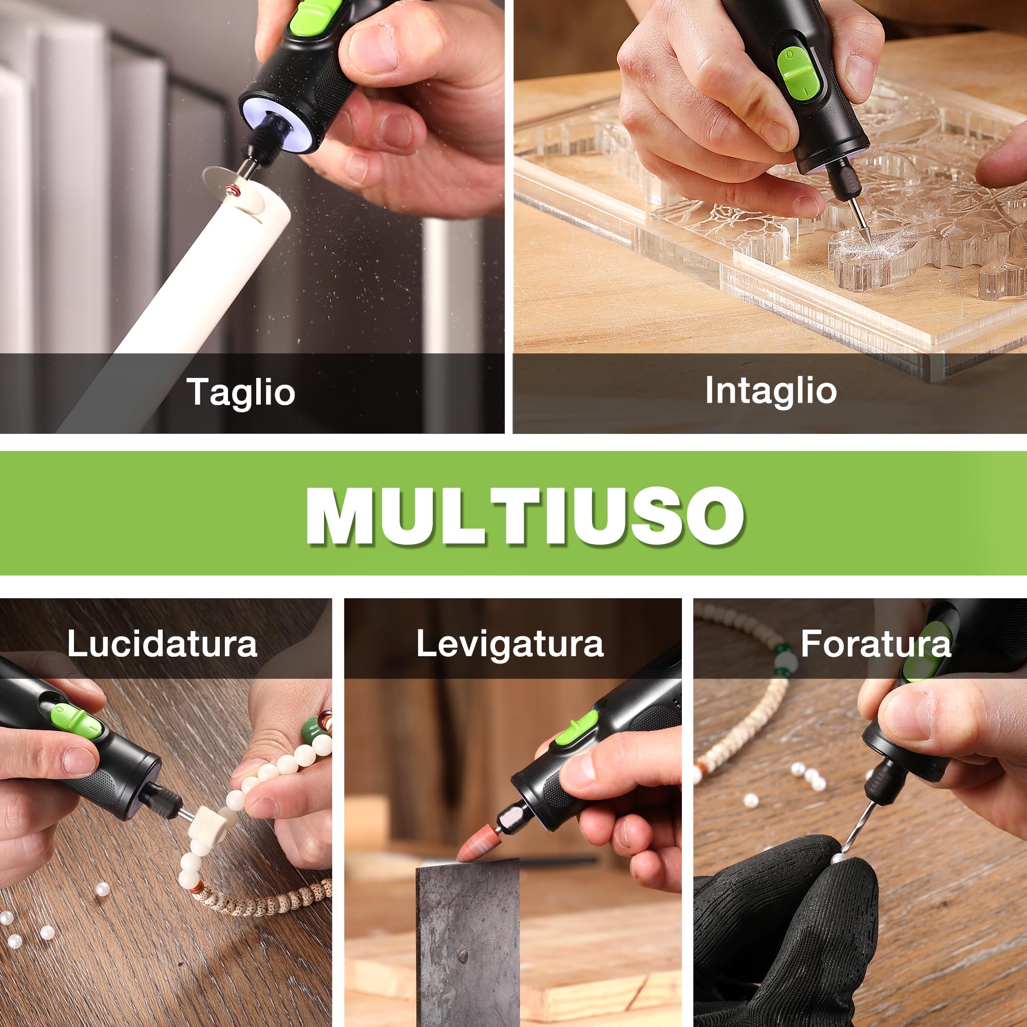 WORKPRO Utensile Rotante 7,2 V con 117 Accessori, Mini Trapano 6 Velocità 30000 giri/min, Borsa di Stoccaggio