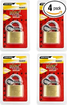 Solid Brass Outdoor Padlock with Key, 2 Inch, Pick Resistant Hardened Steel Shackle, Weather Proof Lock with Key, Includes 2 Keys, 4 Pack