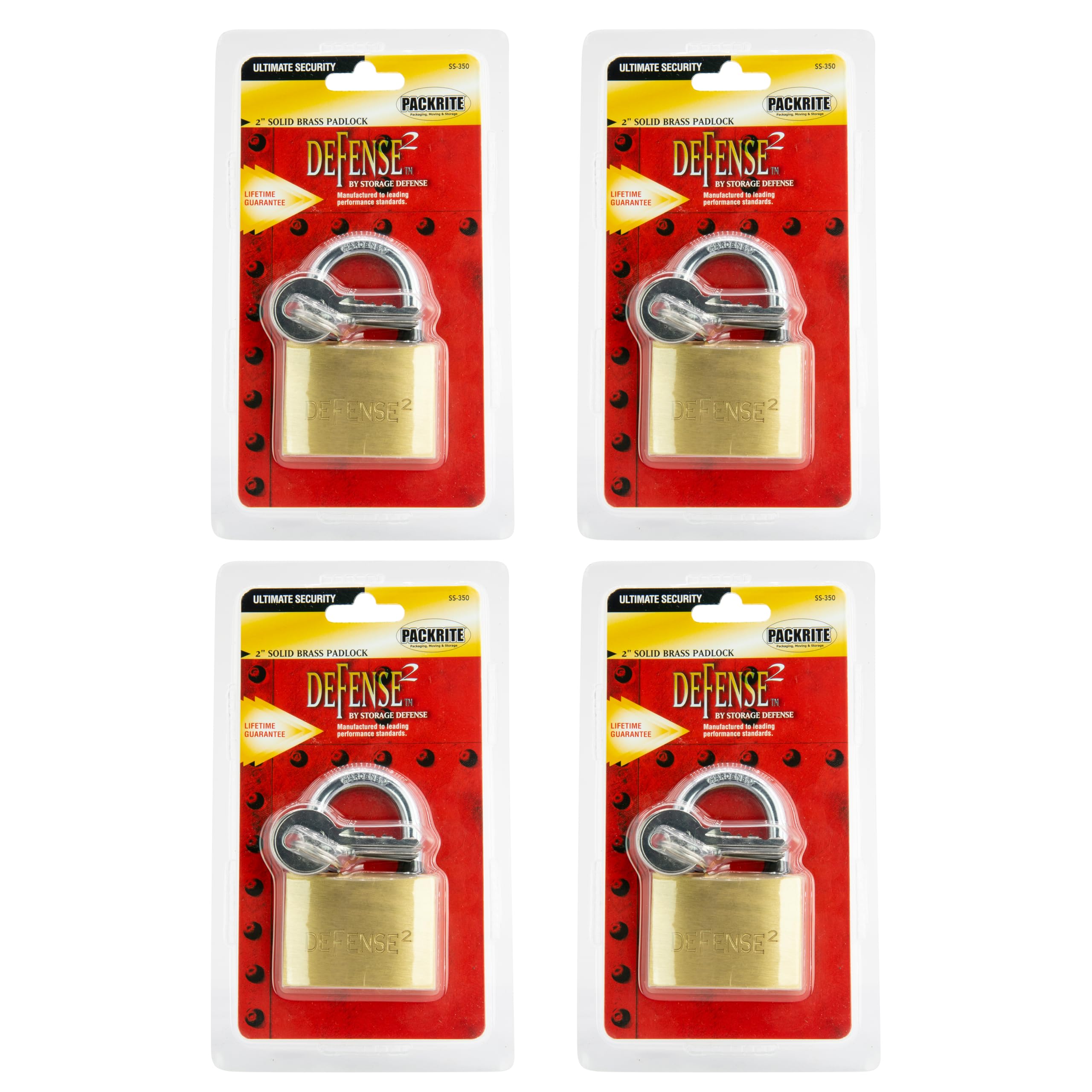 Defense2 Solid Brass Outdoor Padlock with Key, 2 Inch, Pick