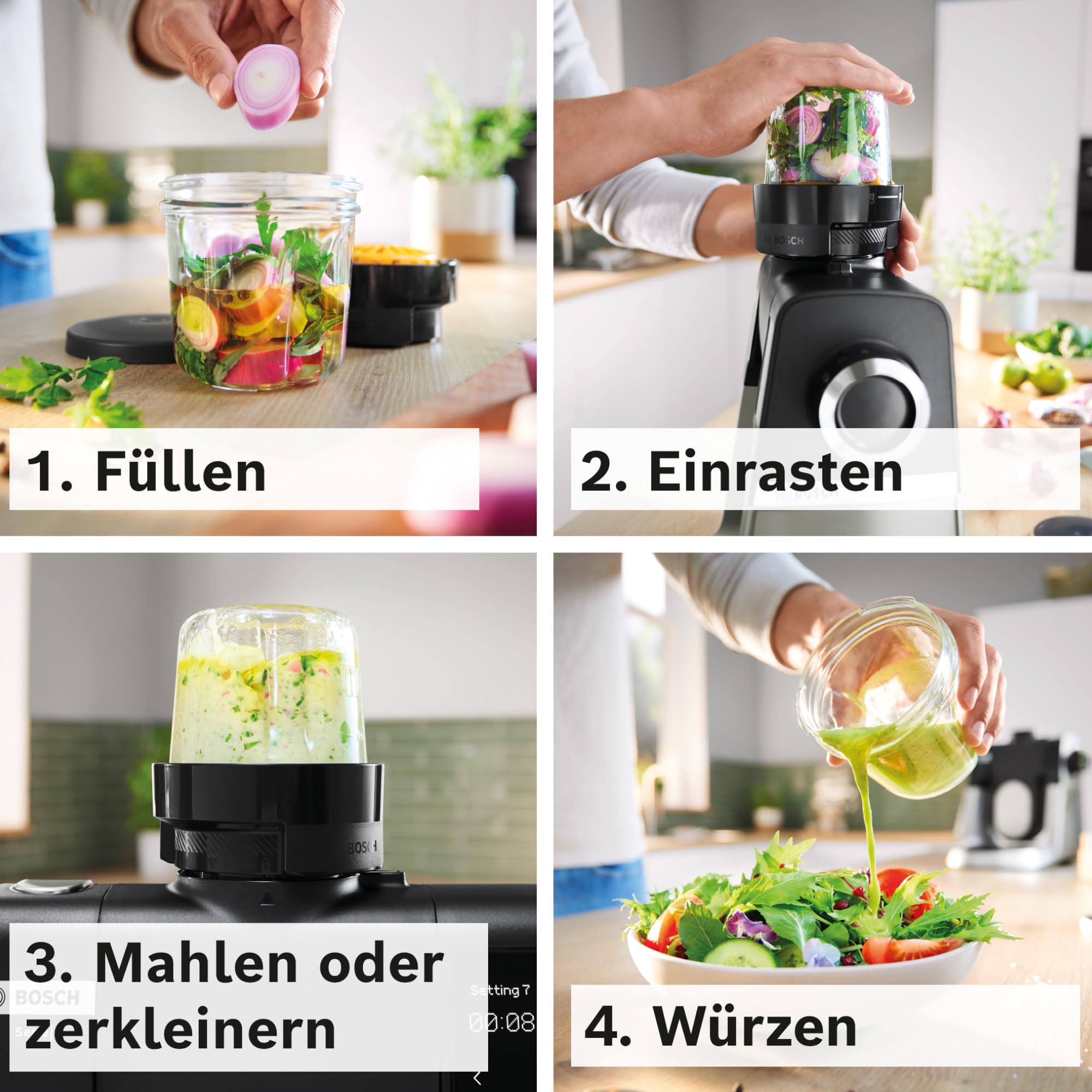 Bosch Zerkleinerer Set MUZS68CG, Zubehör passend für Küchenmaschine Serie 6, Serie 8, OptiMUM, Zerkleinern von Eiswürfeln, Kaffeebohnen, Hacken, Mahlen