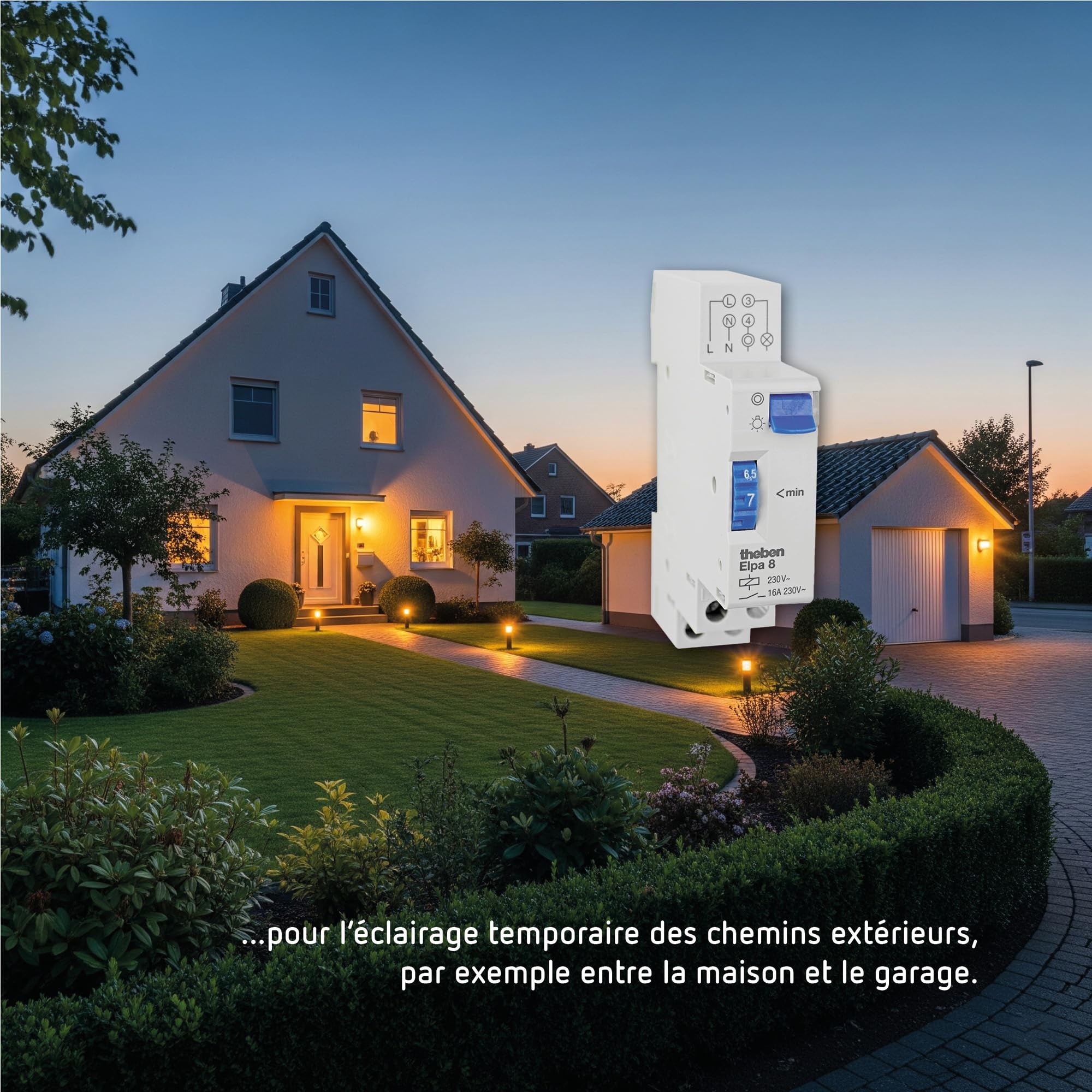 Theben ELPA 8 0080804 - Minuterie d’escalier électromécanique, TLZ, Aucune consommation de Courant au Repos, 3 Fils, 4 Fils, possibilité de réarmement, 300 W LED (Version française)