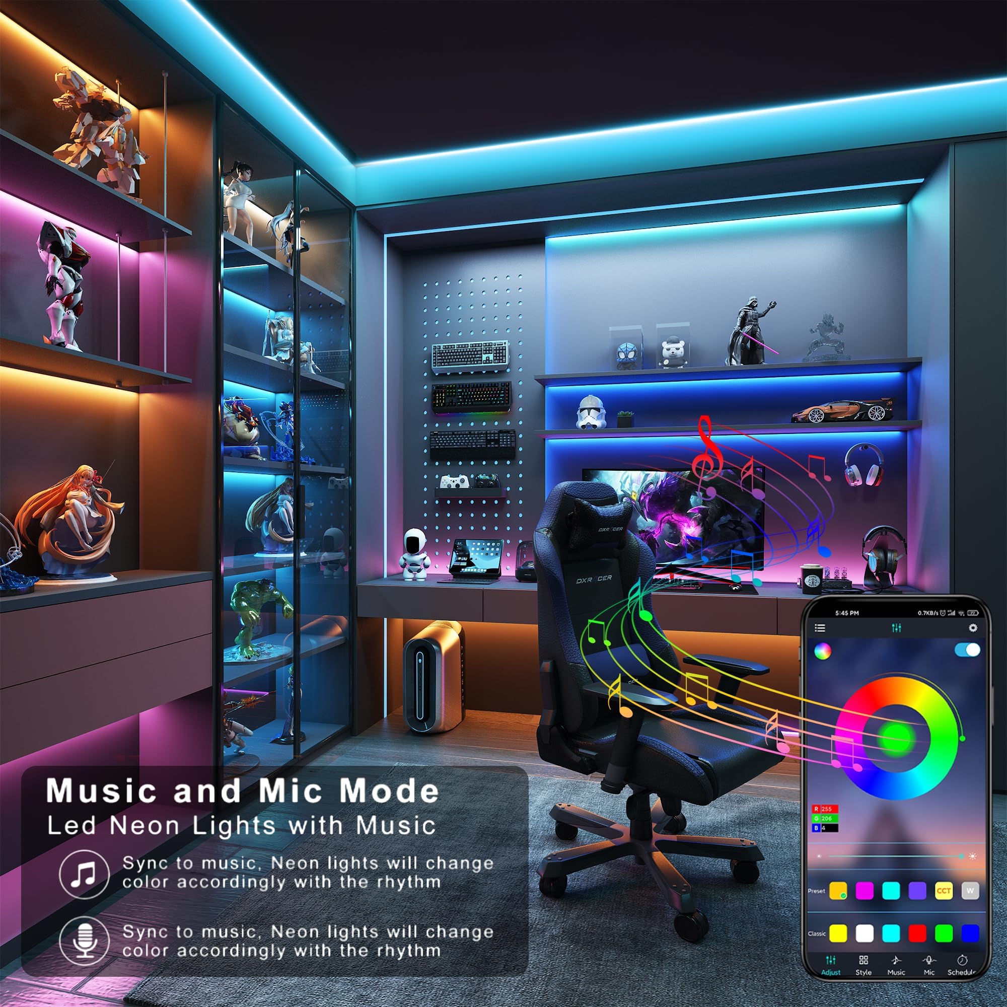 GANZQH LED-Leuchten für Schlafzimmer, 61 m, RGB-Farbwechsel-LED-Lichter mit Musik-Synchronisation, Fernbedienung und App-Steuerung, LED-Lichtleiste für den Innenbereich