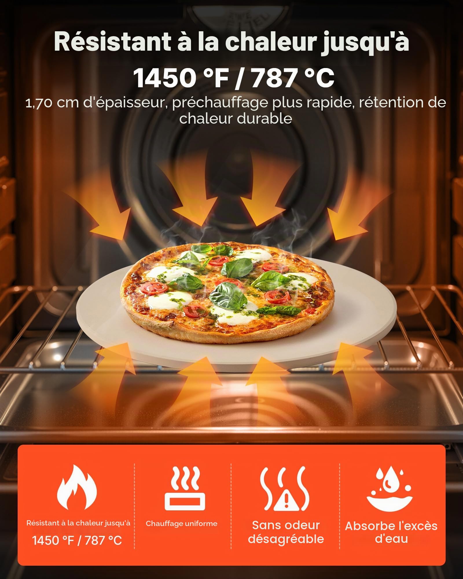 VEVOR Pierre à pizza ronde en cordiérite 38,1 cm, pierre de cuisson extra large avec pelle en aluminium et grattoir PP, résistante à la chaleur, épaisseur 1,7 cm, pour four, cuisson du pain, barbecue