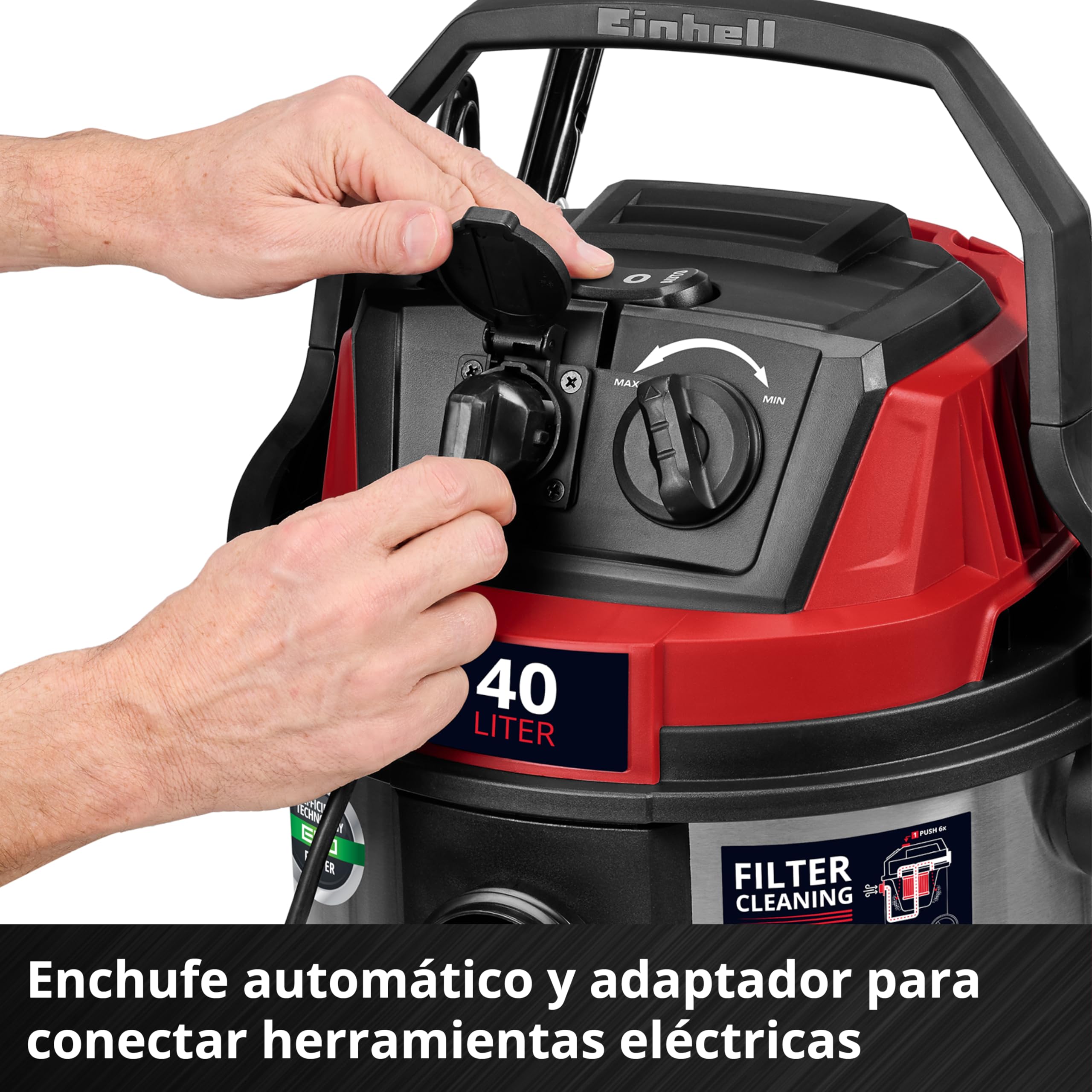 Einhell Aspirador en seco y húmedo TE-VC 4090 SACL (1.150 W, Potencia de aspiración 225 mbar, Recipiente 40 l, protección contra el Polvo L, Filtro HEPA, Limpieza de filtros, Enchufe automático)