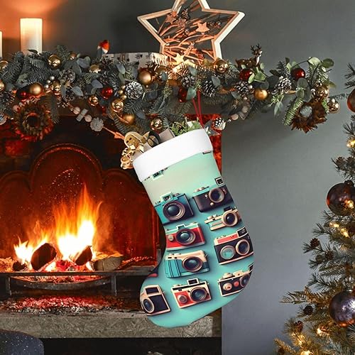 Miniatura 6 de Retro Cool Camera Collection - Calcetines de Navidad grandes para decoración familiar, mantel de árbol, vacaciones