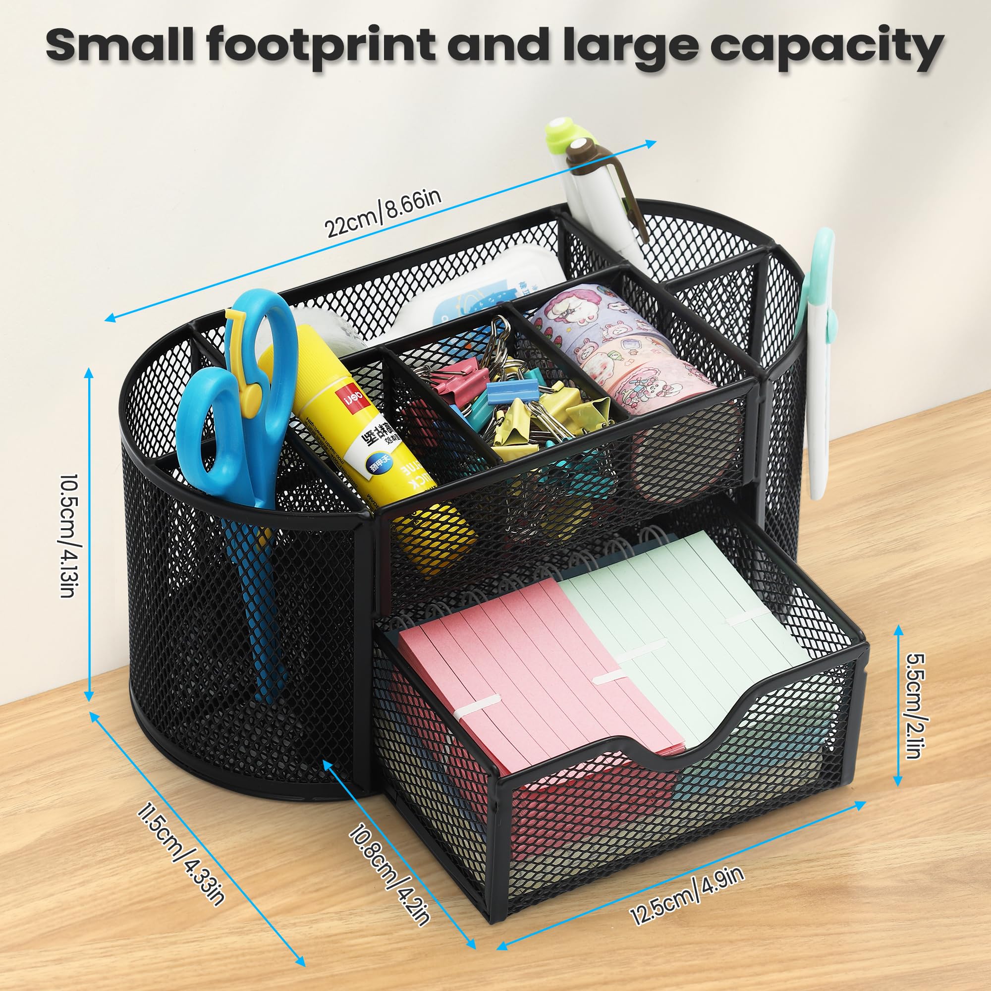 Chumix Organizer Scrivania, Porta Penne per Scrivania, Portapenne da Scrivania in Rete Metallica, Desk Organizer con Cassetto e Porta Penne, per Casa, Scuola, Uffici (Nero)