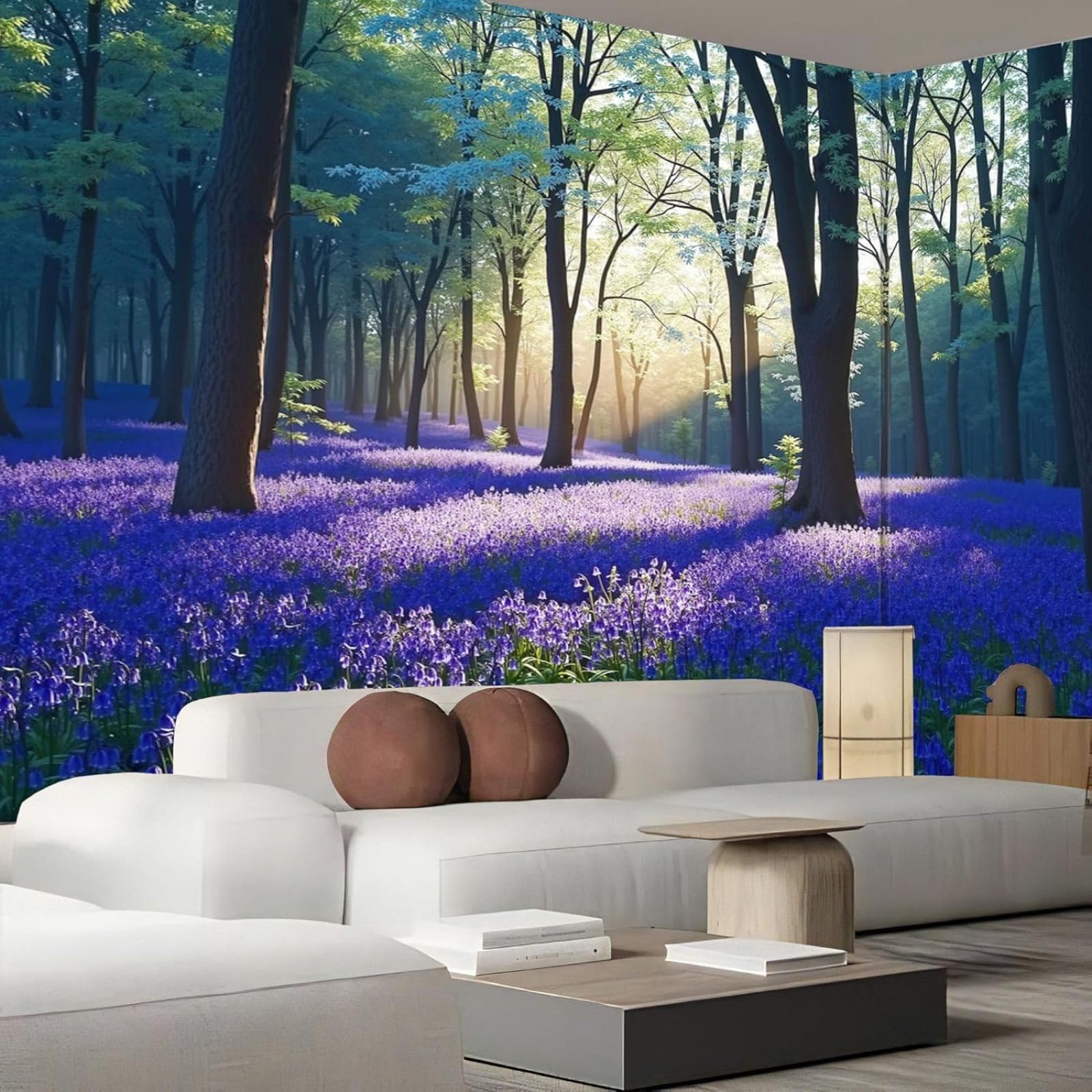 Photo wallpaper Bluebell Forest - Nature Fields Illustrations Modern Wall Green Non-woven for Living Room Bedroom Children's Room Wall Decoration, 350cm x 256cm Stickers - Frameless Painting - Poster