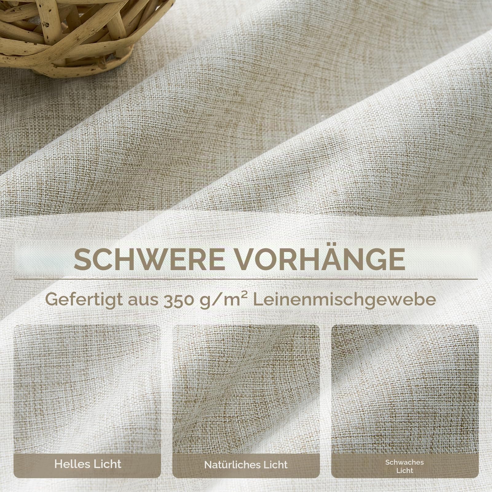 MRTREES Schallschutz Vorhang Blickdicht Leinenoptik Schlafzimmer Naturfarben 100% Verdunkelungsvorhang Gardinen Schals 2 Set mit Ösen Thermo Vorhänge Gegen Kälte 300 cm Lang 140 cm Breit