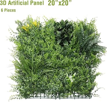 6PCS 20''x20'' Artificial Boxwood Panels Topiary Hedge Plant Privacy Screen Faux Ivy Greenery Grass Backdrop Wall Decor UV Protected for Outdoor Indoor Garden Fence Backyard