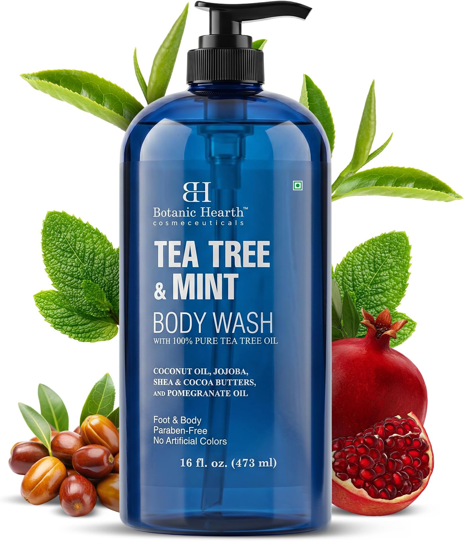 Tea Tree & Mint Body Wash 16 fl oz (473 ml) | Antifungal Cleanser with Peppermint & Sea Buckthorn, Soothes Dry Itchy Skin & Body Odour, Sulphate & Paraben Free