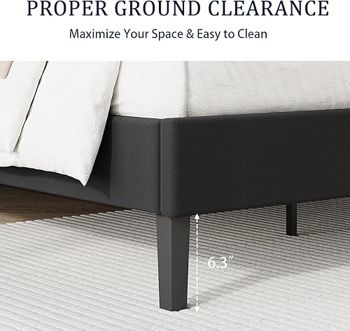 Miniatura 34 de BarnFurin Base de cama de tamaño matrimonial con cabecero, cama de plataforma tapizada con cabecera capitonada con botones ajustables, marco de cama