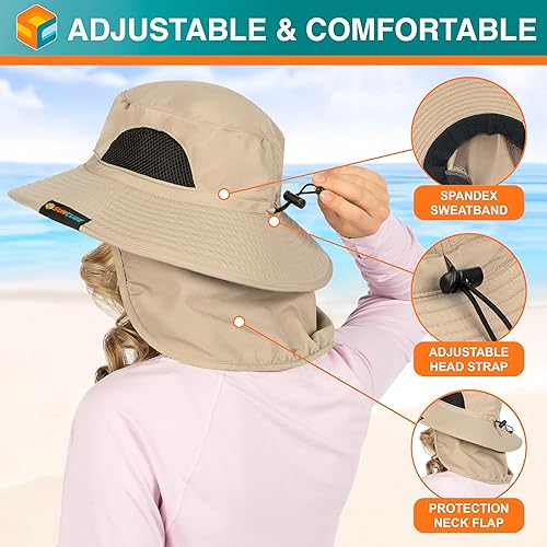 Miniatura 6 de SUN CUBE Sombrero de ala ancha para hombres y mujeres, sombreros de pesca, protección solar UV, sombrero de pescador, sombrero de pescador de