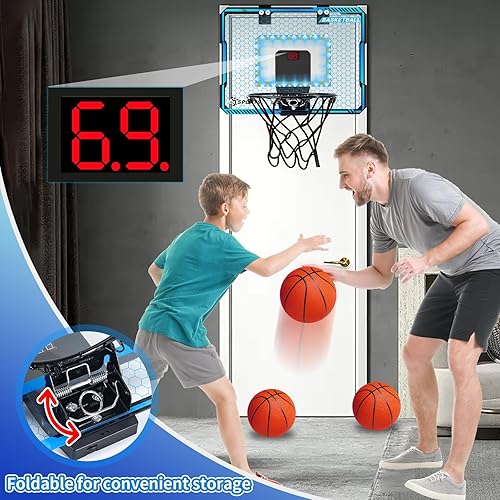 Miniatura 4 de Aro de baloncesto para interiores con luces LED, juguetes de baloncesto, regalos para niños de 5, 6, 7, 8, 9 y 10 años, mini aros de baloncesto para