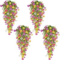 TURNMEON 4-Pack UV Resistant Artificial Hanging Flowers for Outdoor Indoor Spring Summer Decor - Realistic Fake Faux Plants No Fade