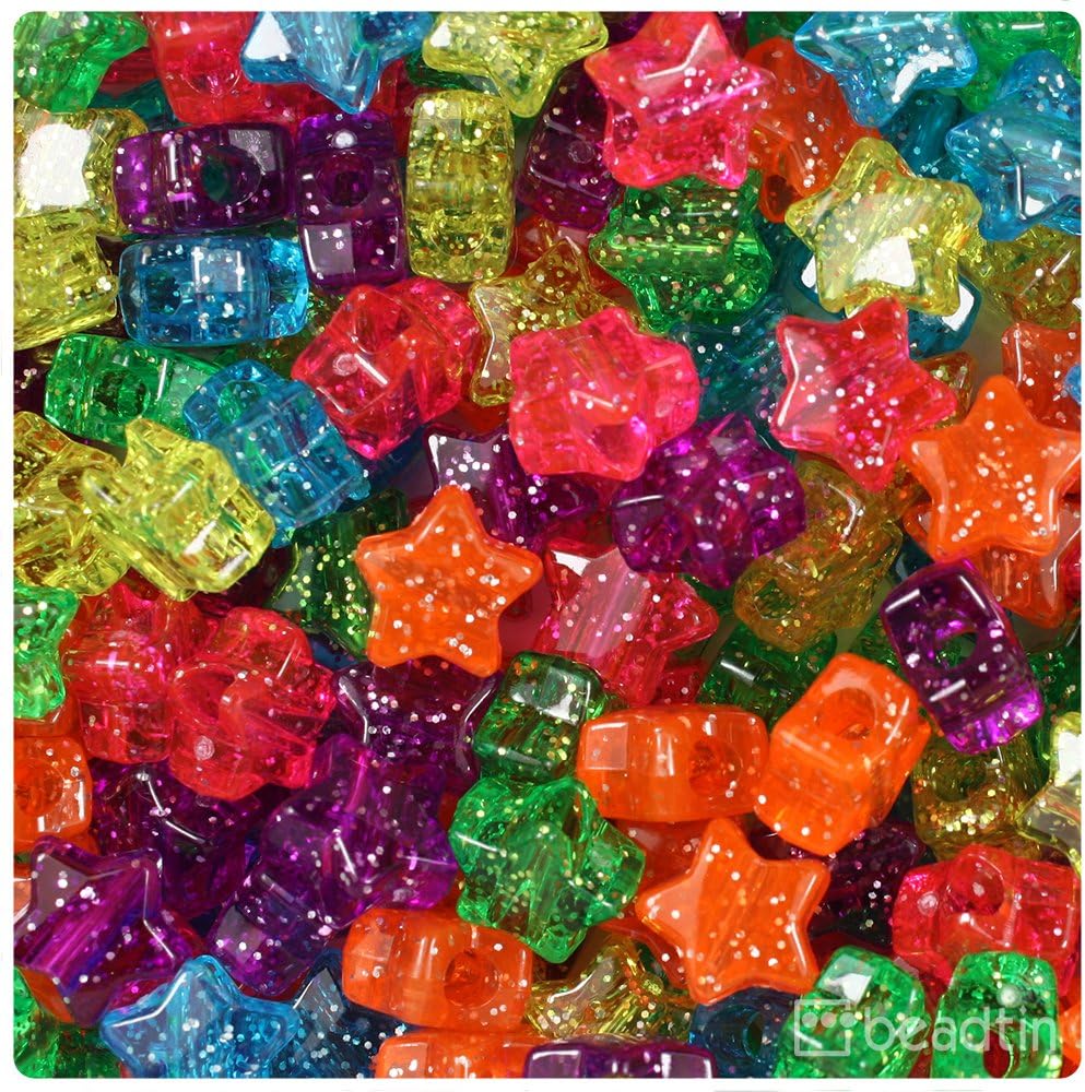 BeadTin Jelly Mix Sparkle 13mm Star Plastic Pony Beads (250pcs)