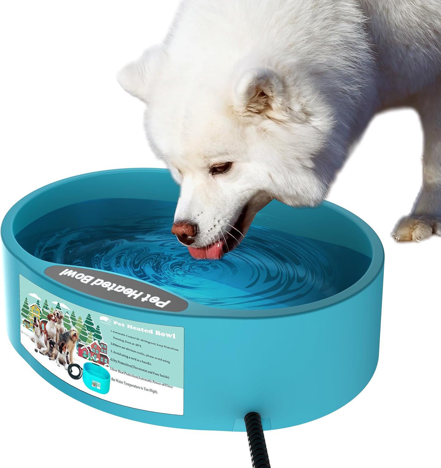 Recipiente de agua con calefacción para perros y gatos, cuenco con calefacción para perros al aire libre proporciona agua potable y comida en