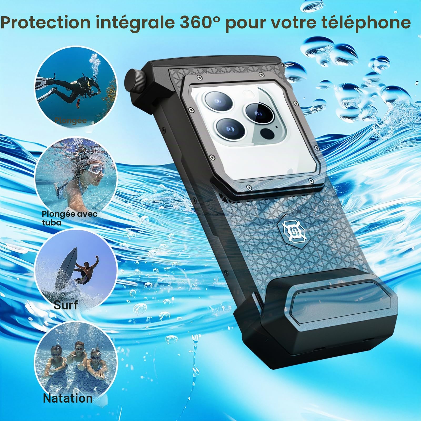Coque de Téléphone de Plongée Professionnelle Pochette Étanche Smartphone IPX8 Pochette Téléphone Étanche Housse sous-Marin Étui de Protection pour iPhone 17 Pro 17 Air 17 Pro Max 16e 14 15 16 Pro Max