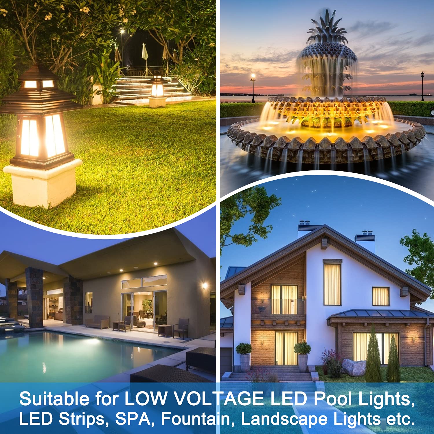 COOLWEST Transformador LED 12V 105W, Transformador LED 230V a 12V AC para iluminación de piscinas de bajo voltaje, focos, spa, tiras LED, interior/exterior, (verde)