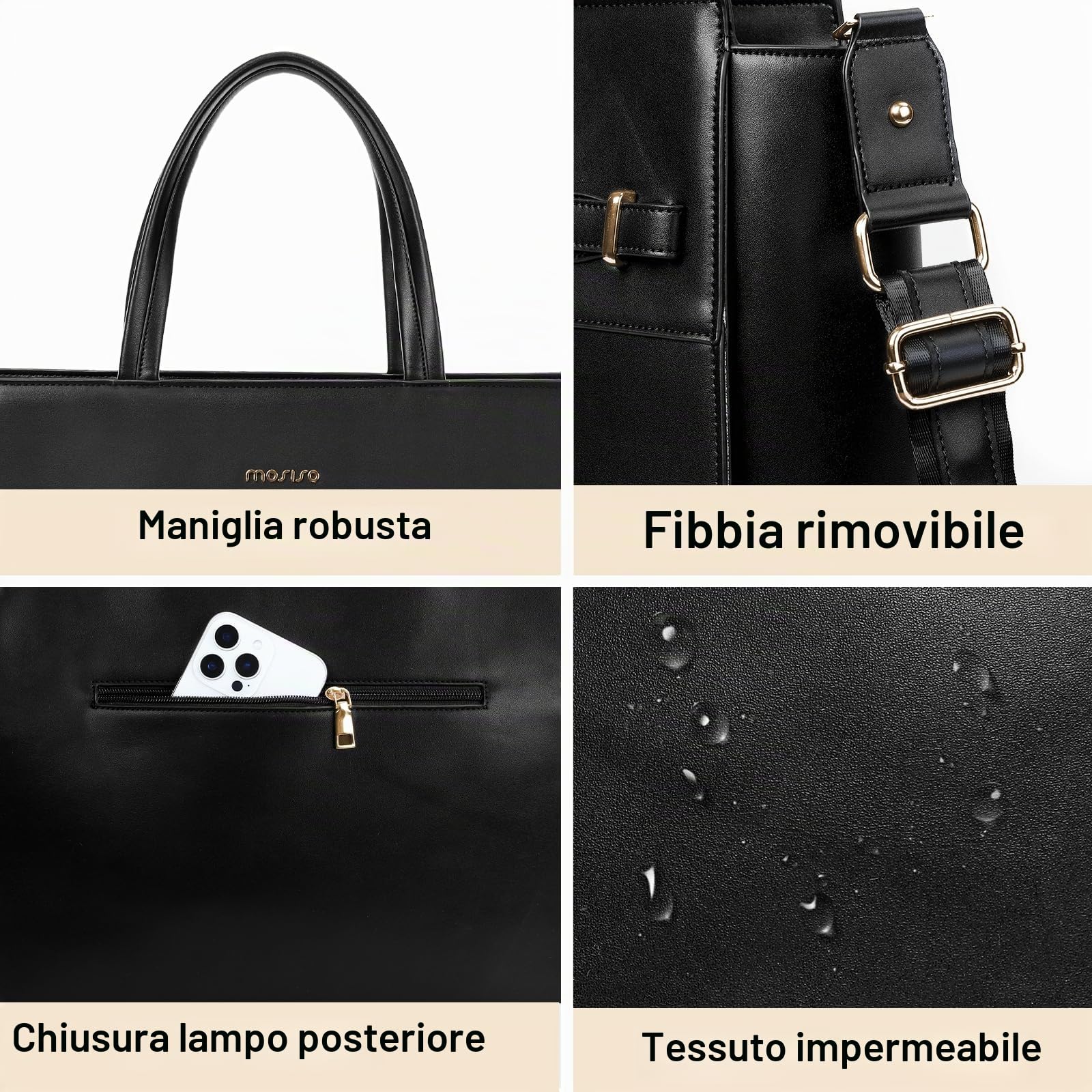 MOSISO Borsa Tote Laptop Donna, 15,6 pollici Custodia Laptop in Pelle PU