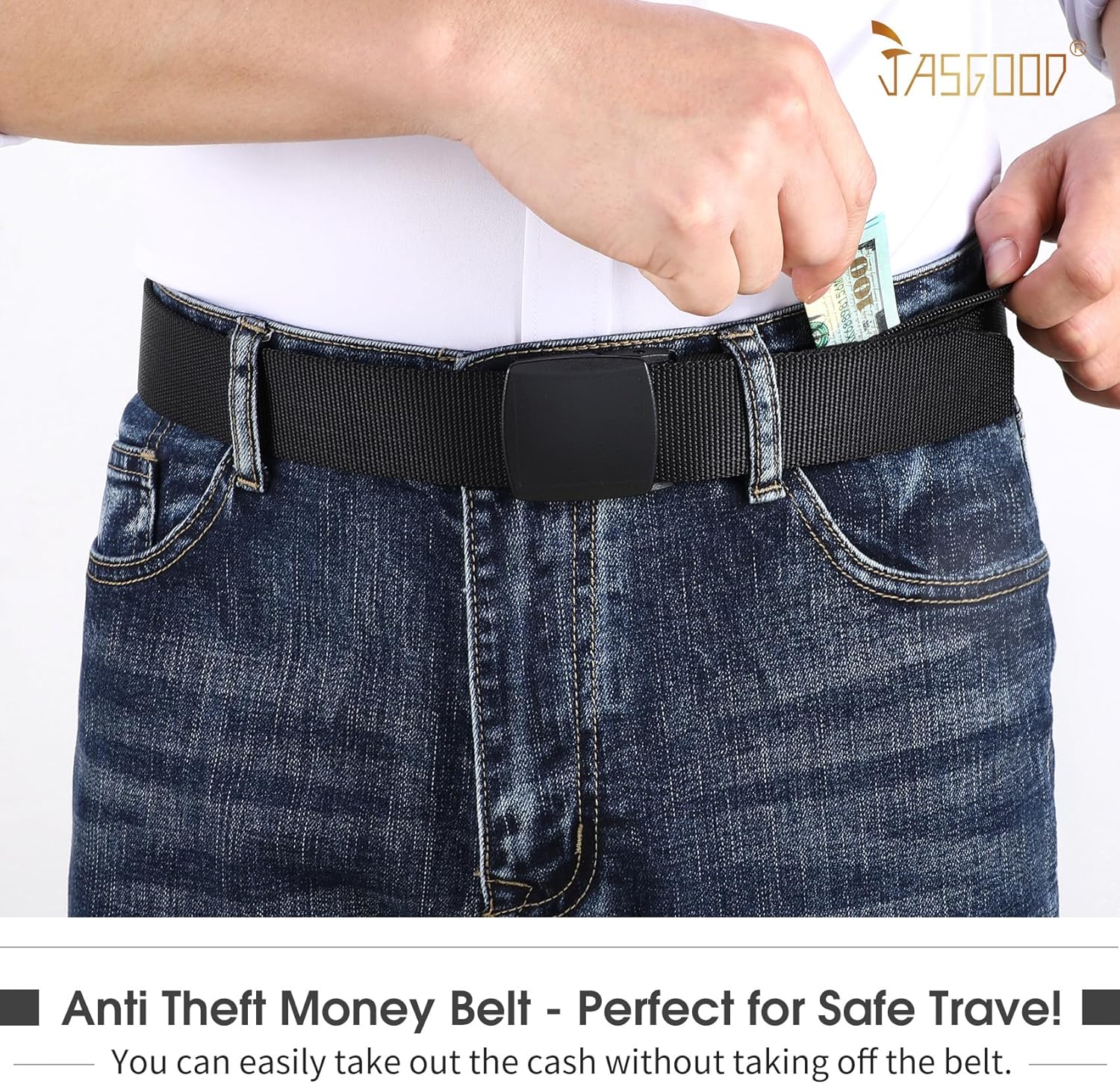 Travel Security Money Belt with Hidden Money Pocket - Cashsafe Anti-Theft Wallet Unisex Nickel free Nylon Belt by JASGOOD - Image 3